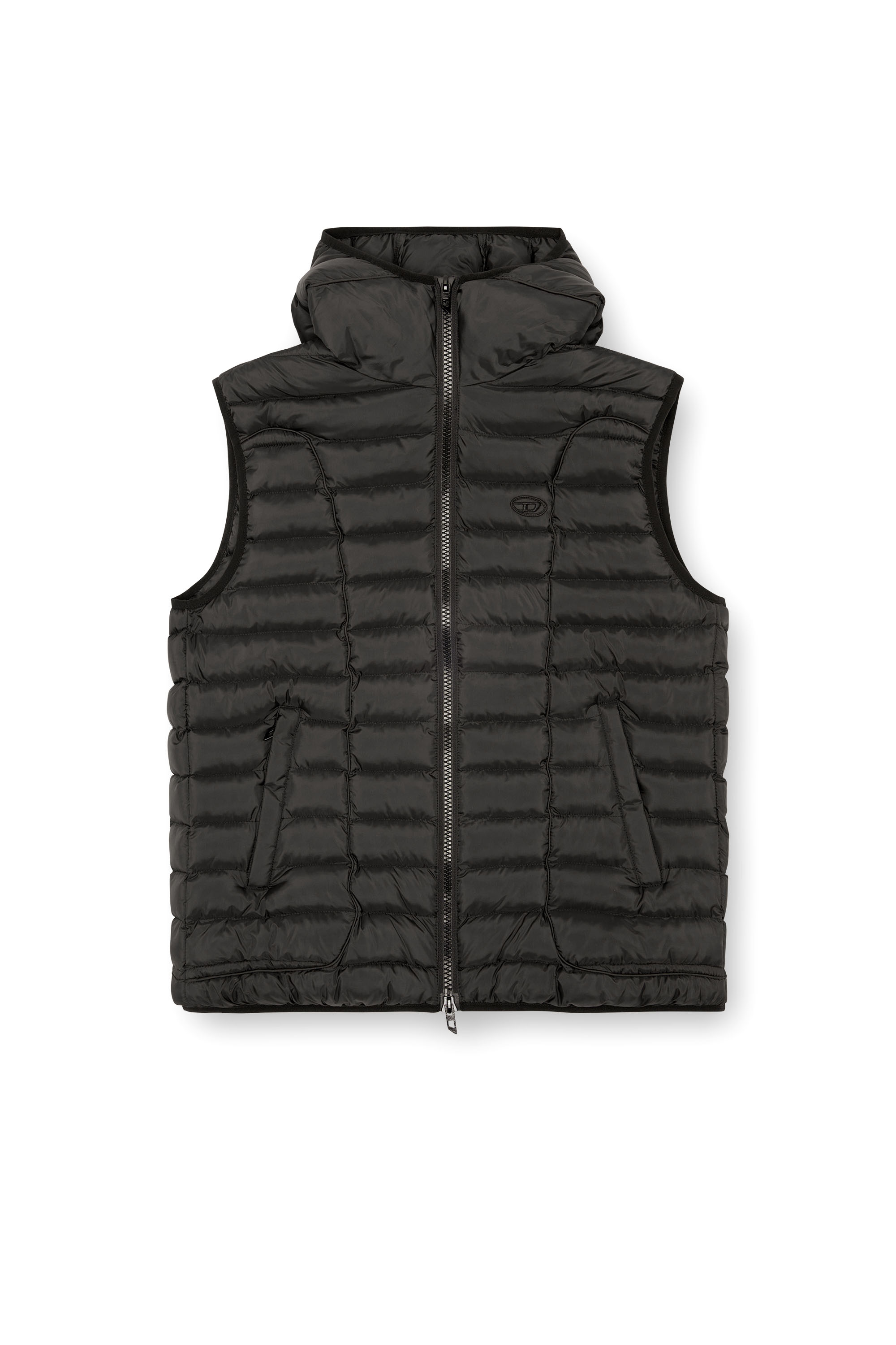 Diesel - W-TEMPLE, Man's Hooded puffer vest in light nylon in Black - 2
