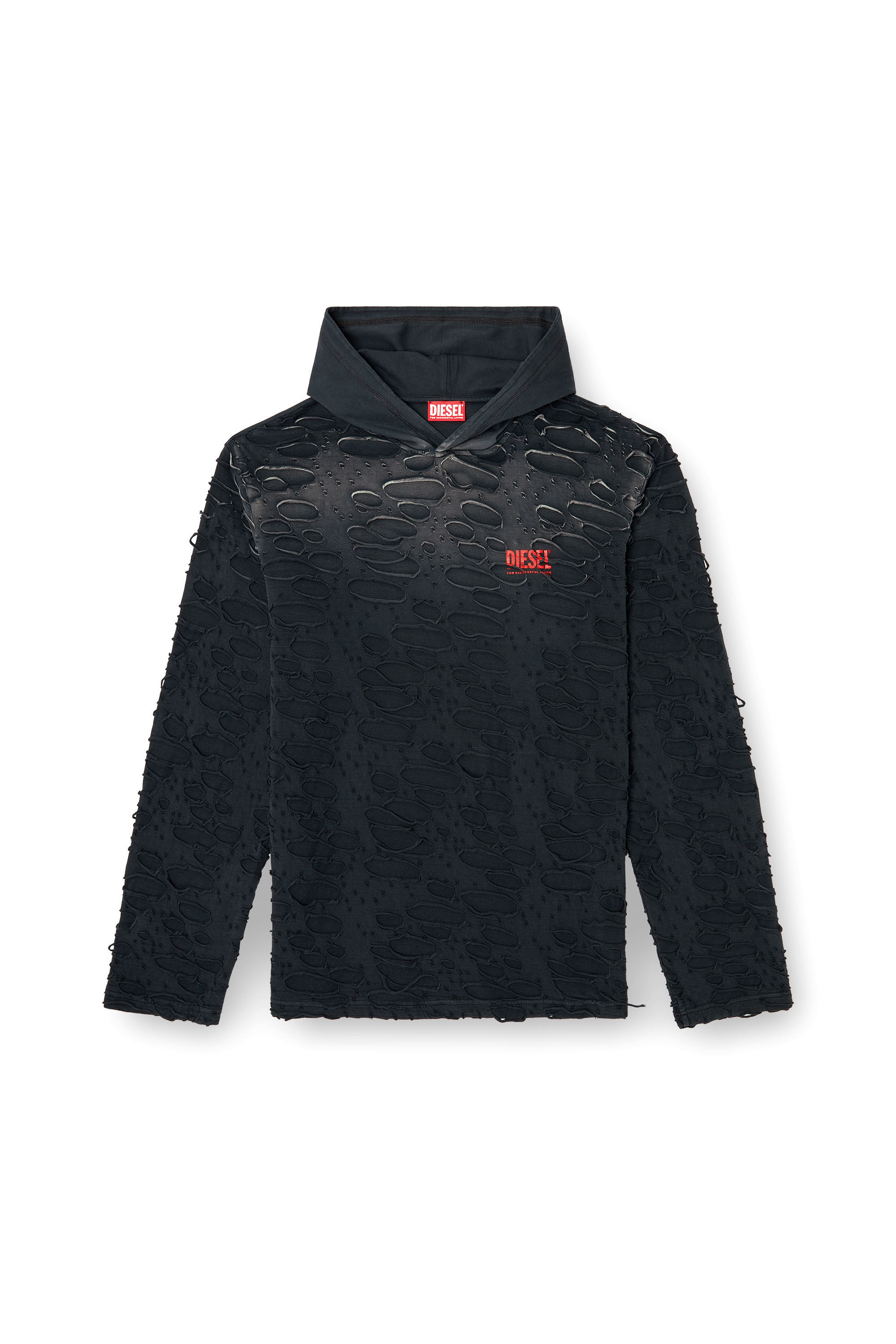 Diesel - T-CRANE-LS-HOOD, Hoodie leggero con buchi Uomo in Nero - 2