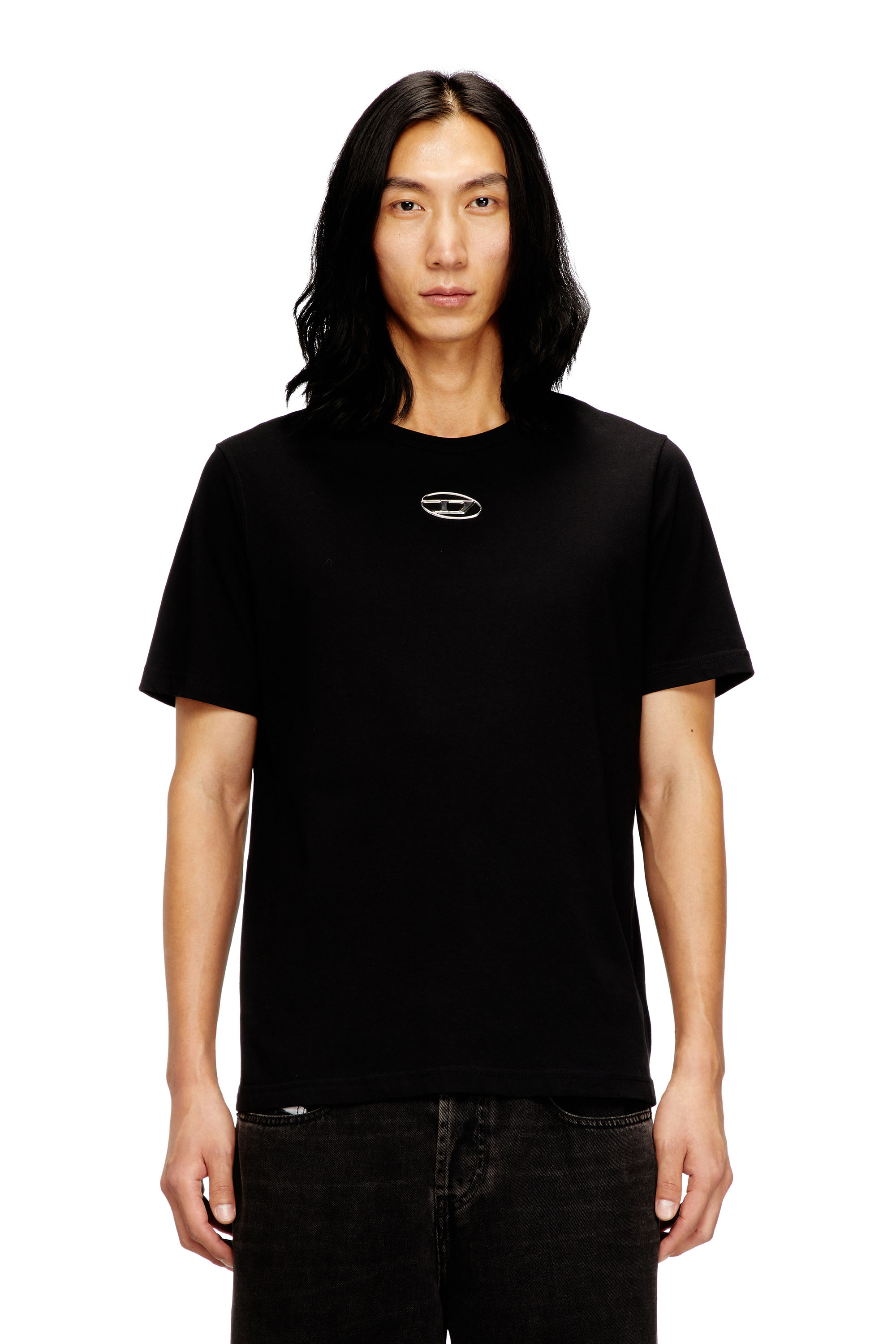 Diesel - T-ADJUST-OD, Man's T-shirt with metallic Oval D in Black - 3