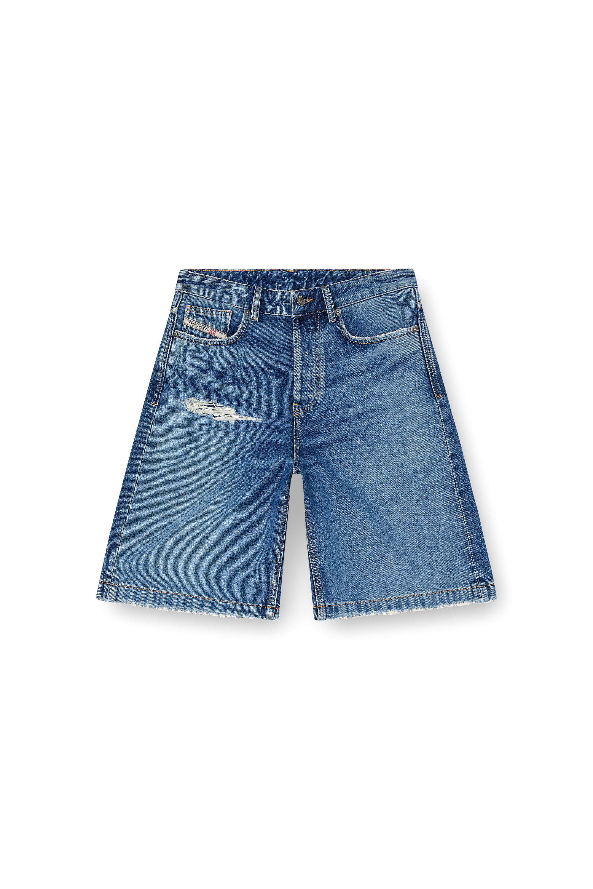 Diesel - DE-SIRE-SHORT, Woman's Shorts in denim with ripped details in Medium blue - 3