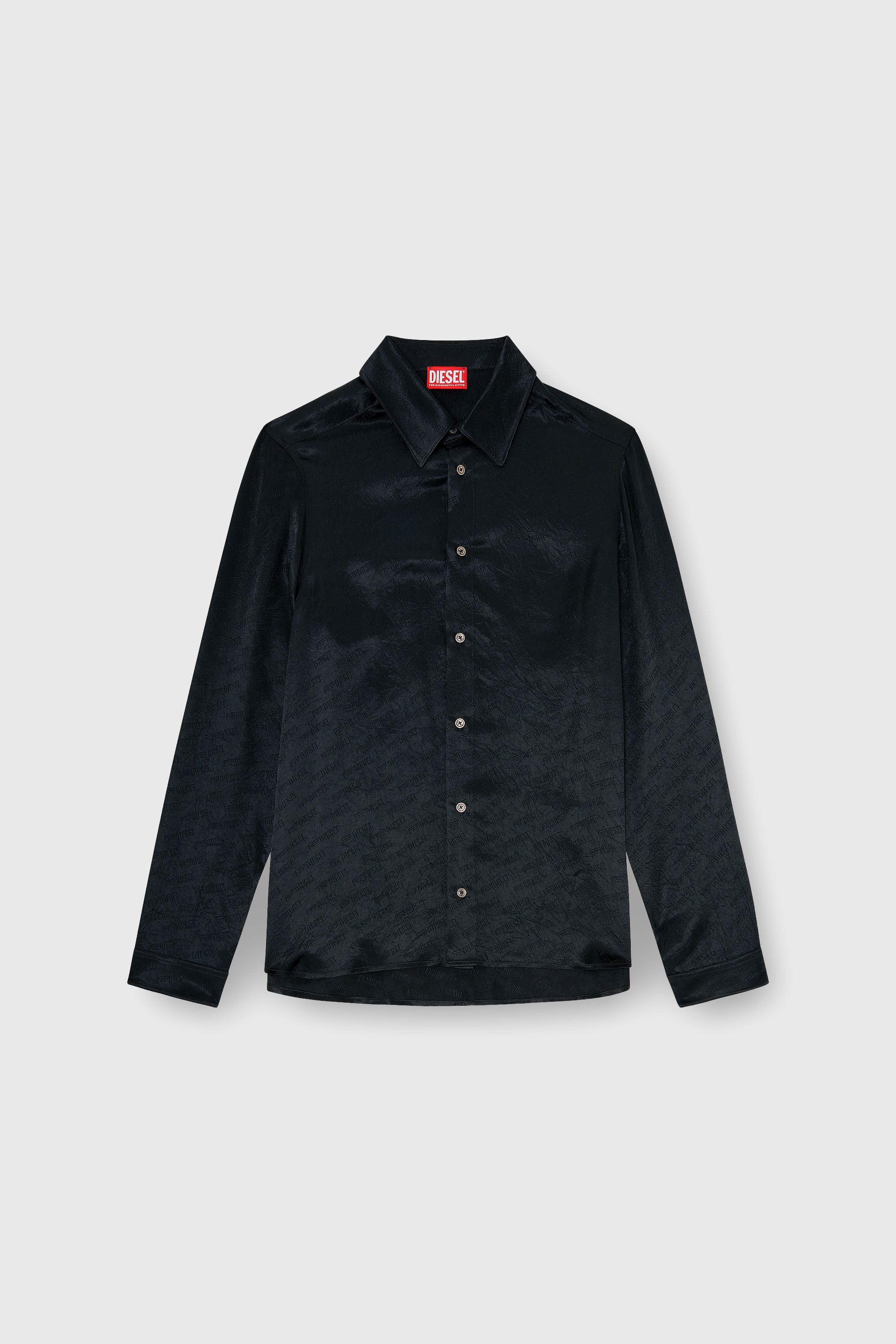 Diesel - S-KINNY-EFBZ, Camicia in raso crinkle jacquard con logo Uomo in Nero - 2