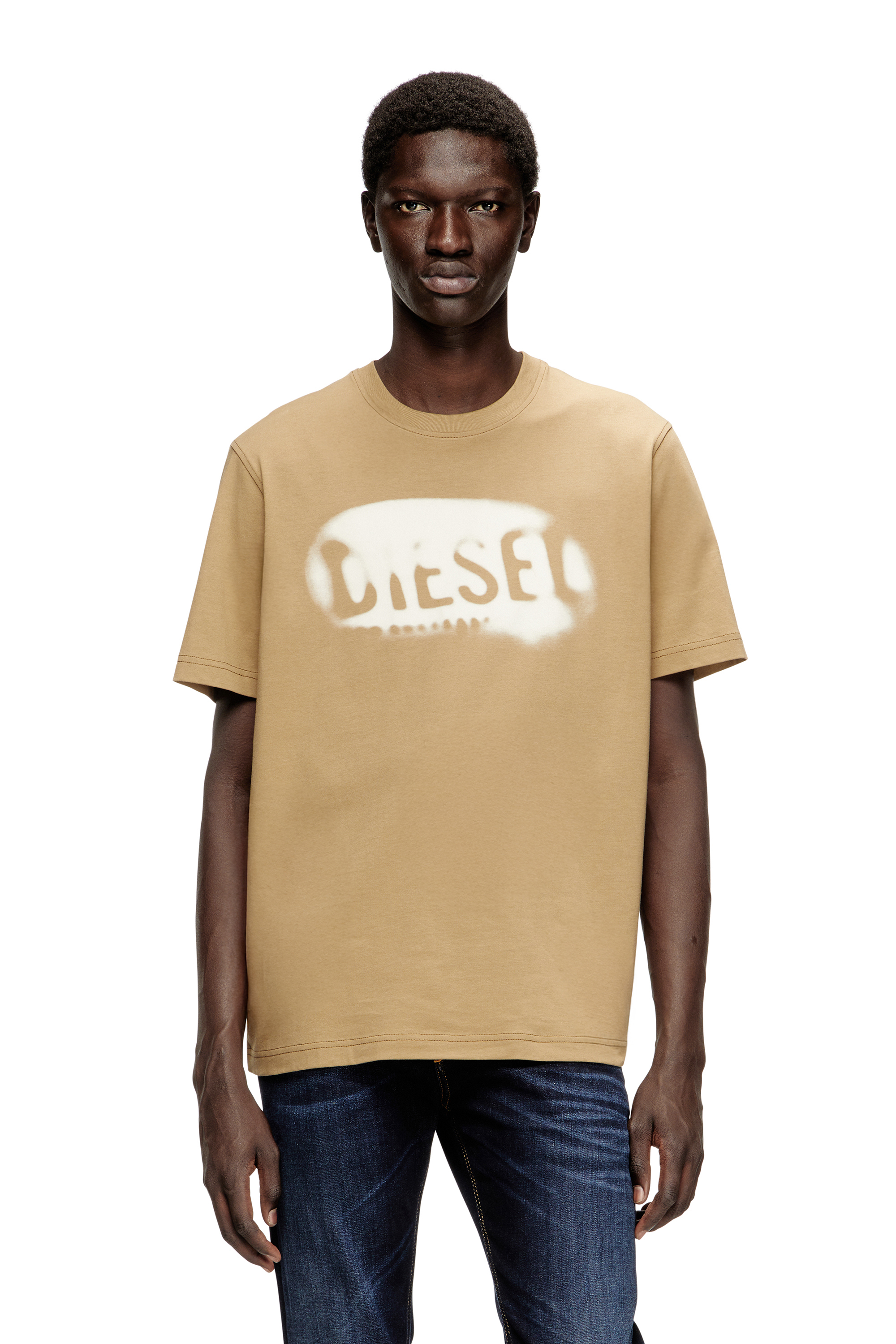 Diesel - T-ADJUST-V2, Maglietta in cotone leggero con logo sbiadito Uomo in Beige - 1