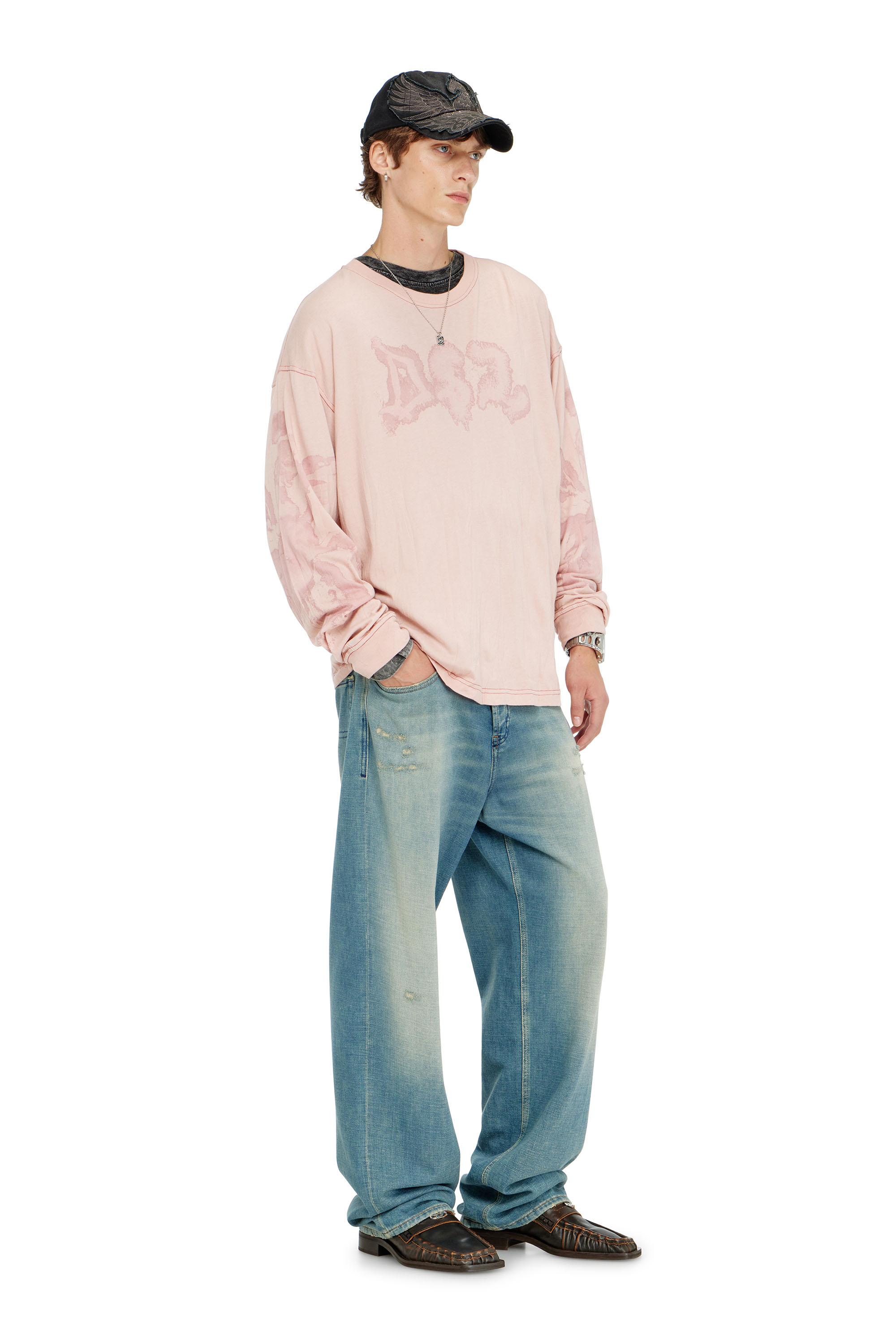 Diesel - T-BOXT-LS-AA4, T-shirt relaxed a manica lunga con stampa macchiata Uomo in Rosa - 2