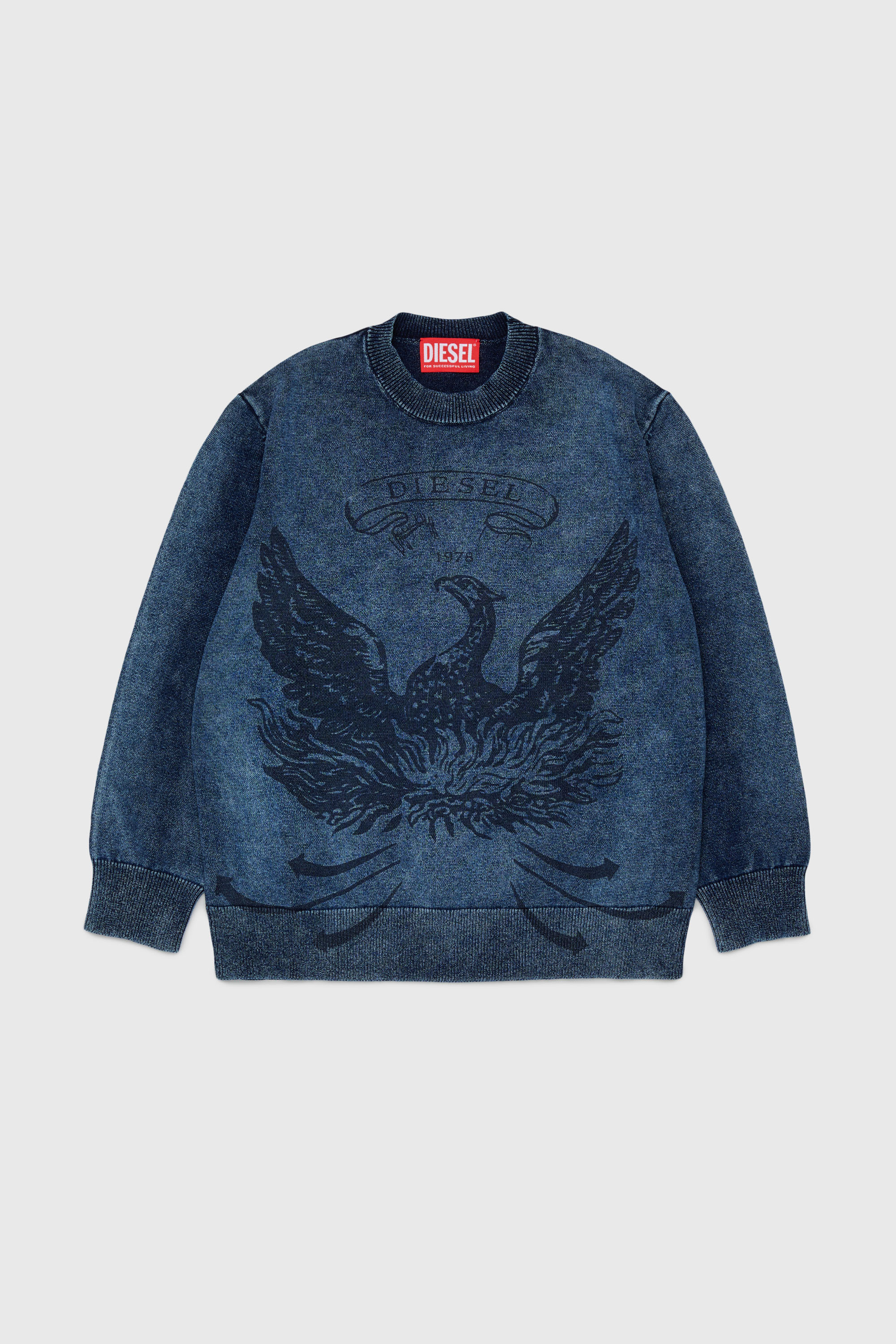 Diesel - KFINNIC OVER, Maglia effetto denim con motivo fenice Uomo in Blu - 1