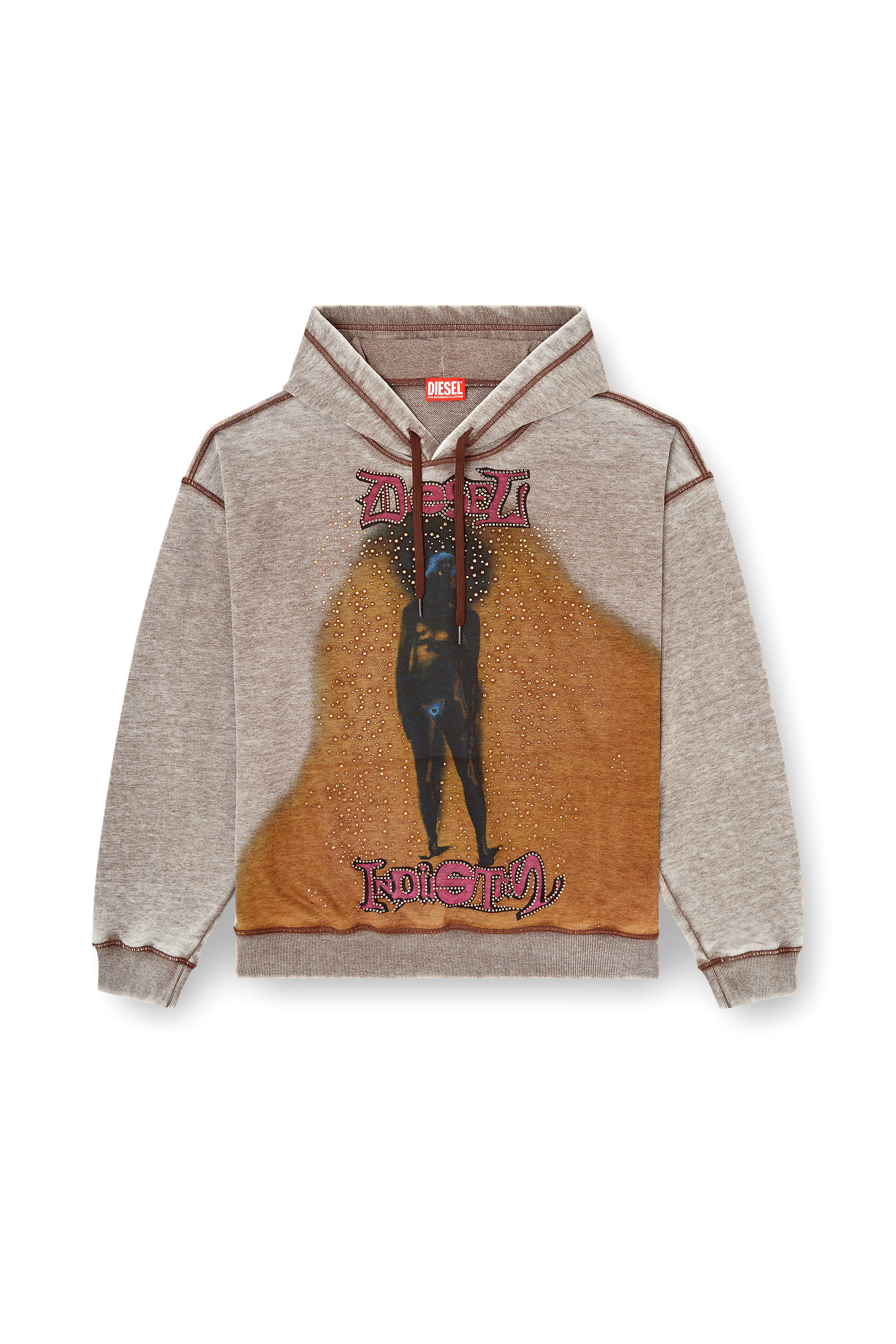 Diesel - S-BOXTON-HOOD, Felpa con stampa e borchie Uomo in Marrone - 3
