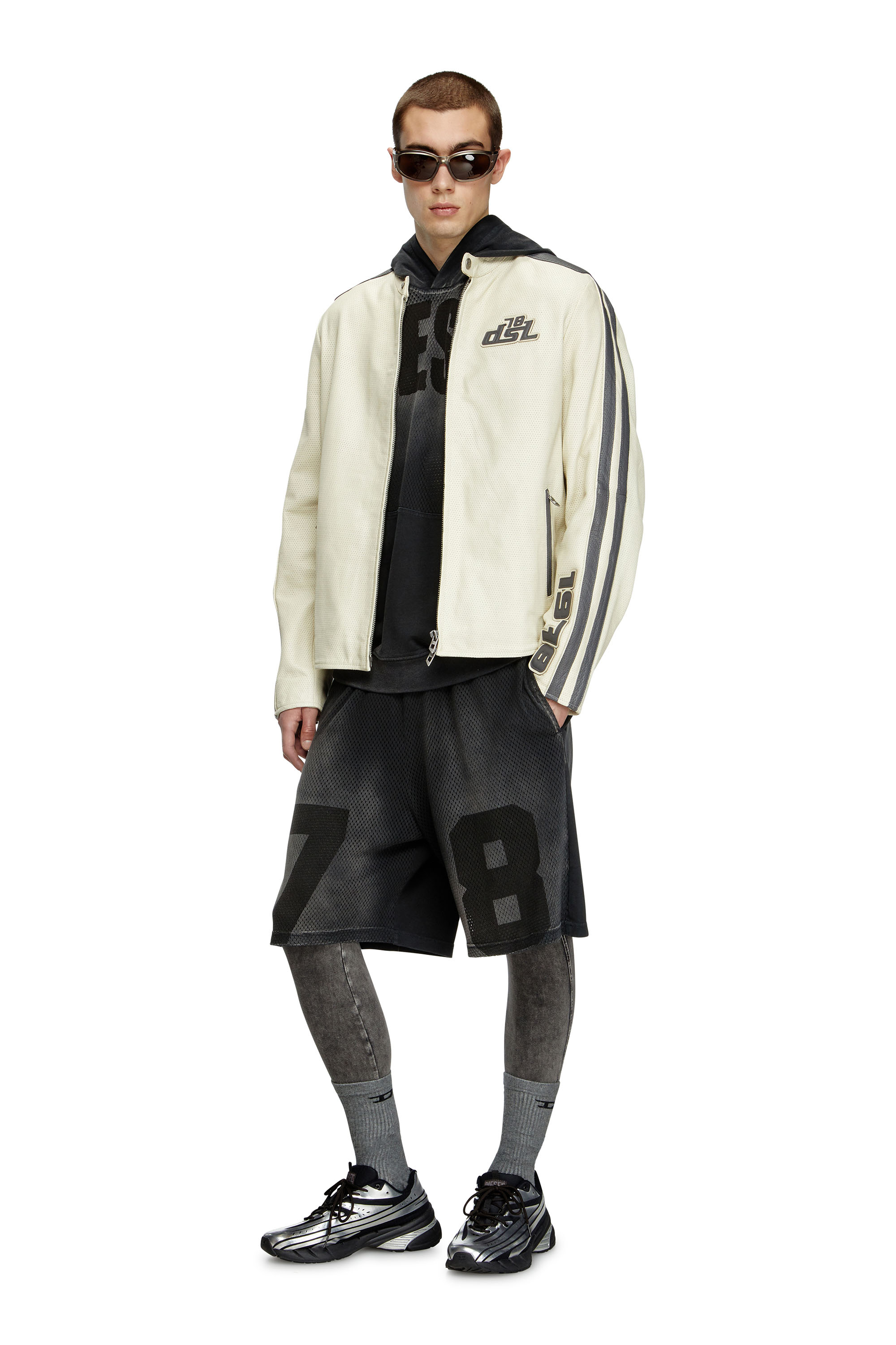 Diesel - L-POP, Giacca biker in pelle traforata Unisex in Bianco - 2