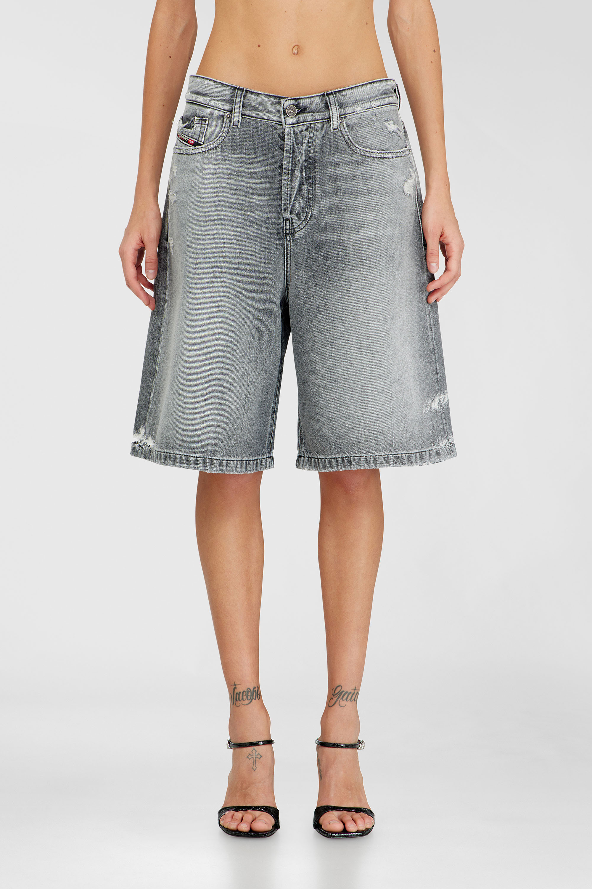 Diesel - DE-SIRE-SHORT, Shorts in denim con orli sfrangiati Donna in Grigio - 1
