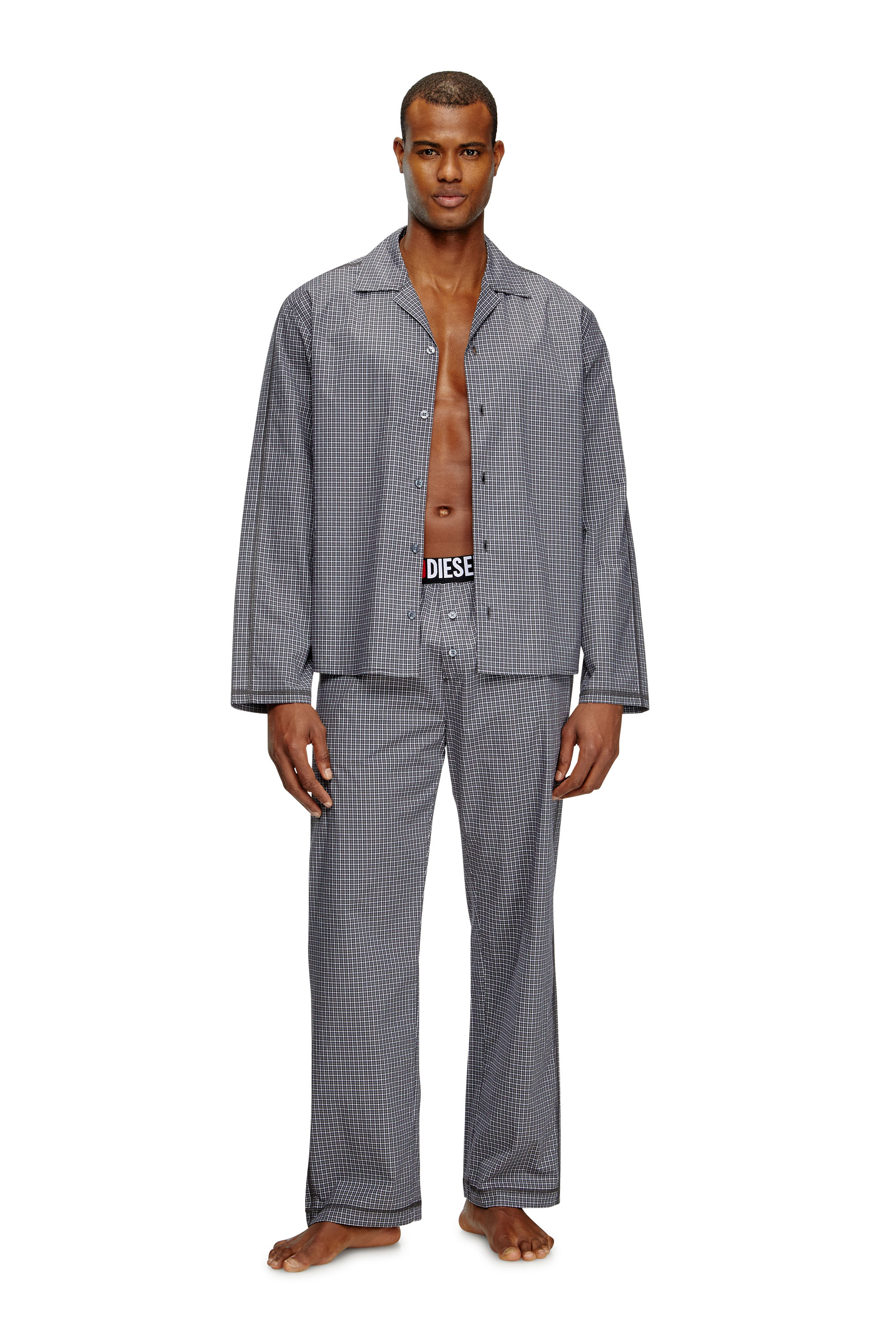 Diesel - SET-PAUL-D-CORE, Pigiama in cotone a quadretti Uomo in Grigio - 1