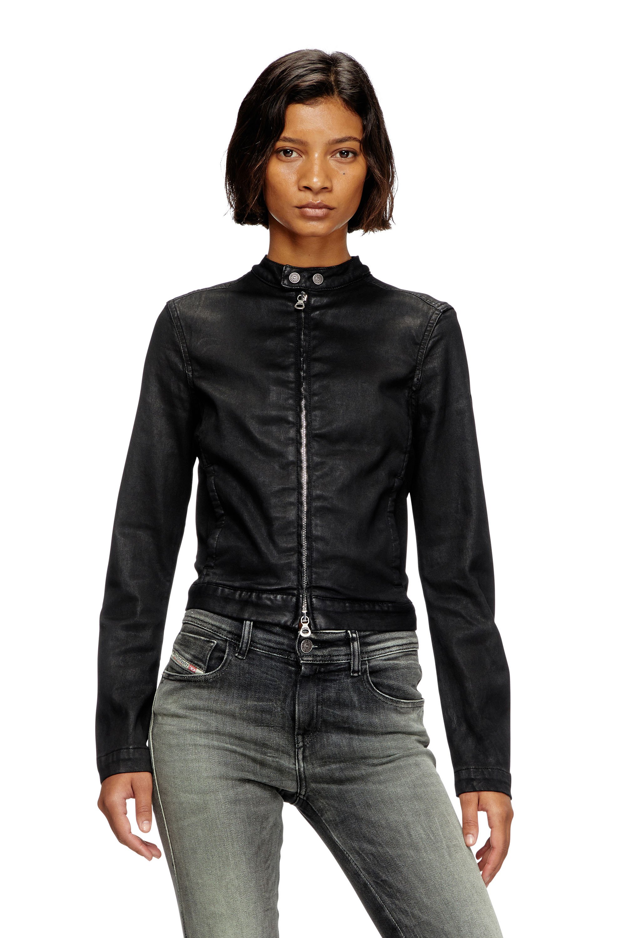 Diesel - DE-MORNIN JOGG, Giacca stile moto in denim coated Donna in Nero - 1