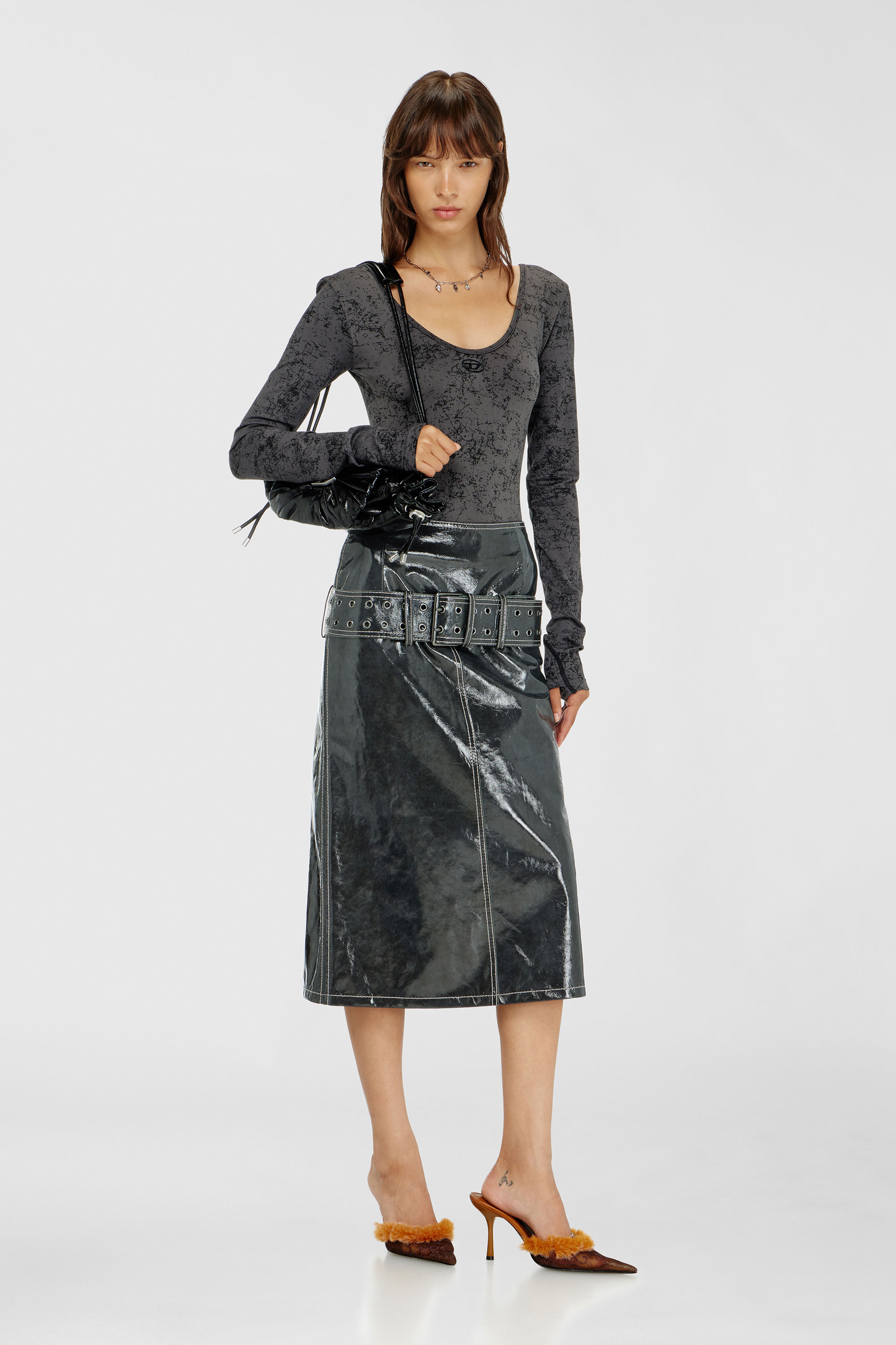 Diesel - IONNA-UTLT, Body con schiena scoperta e stampa utility Donna in Nero - 6