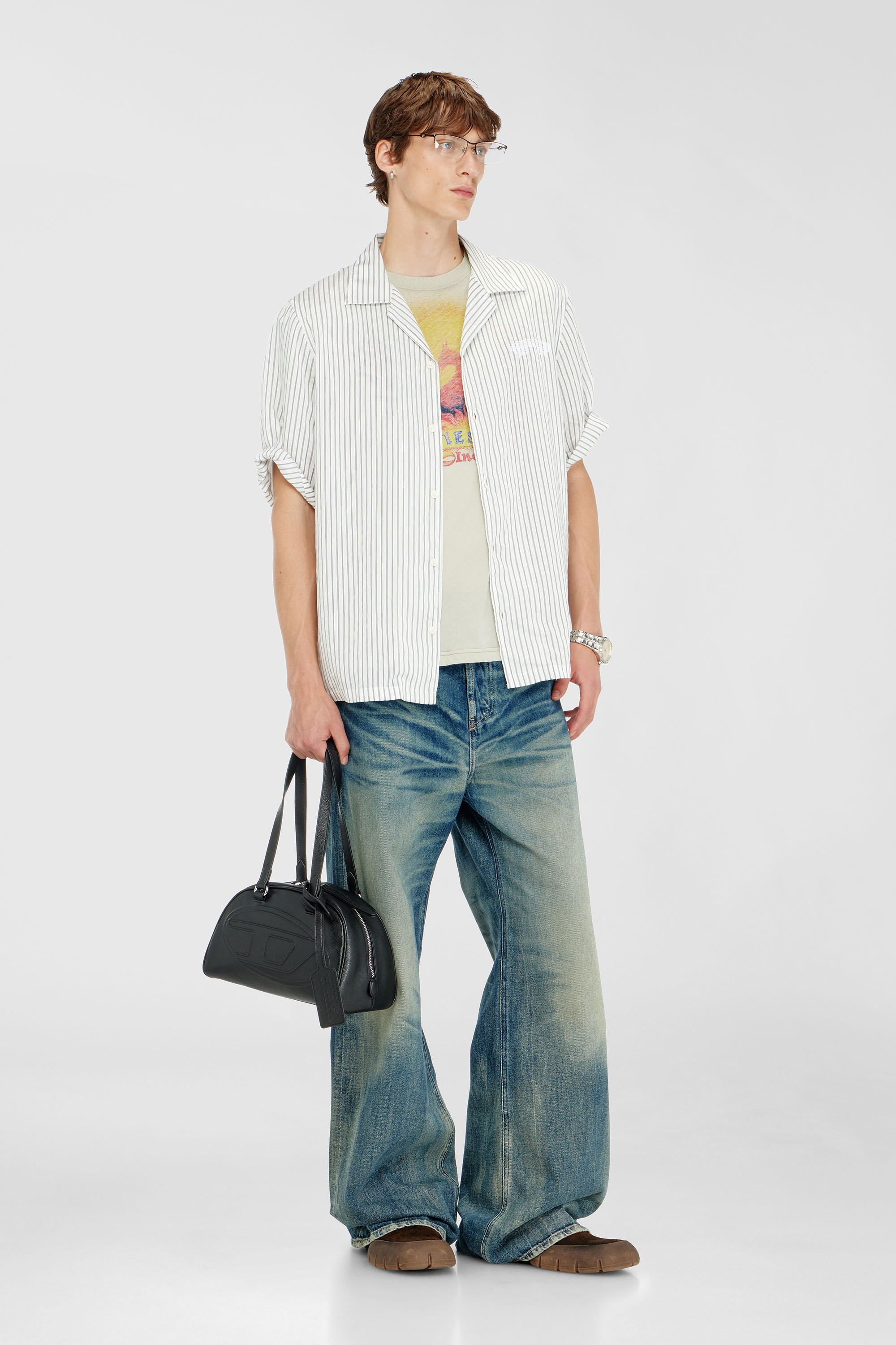 Diesel - S-MAC-EFBV, Camicia a manica corta in modal a righe sottili Uomo in Multicolor - 1