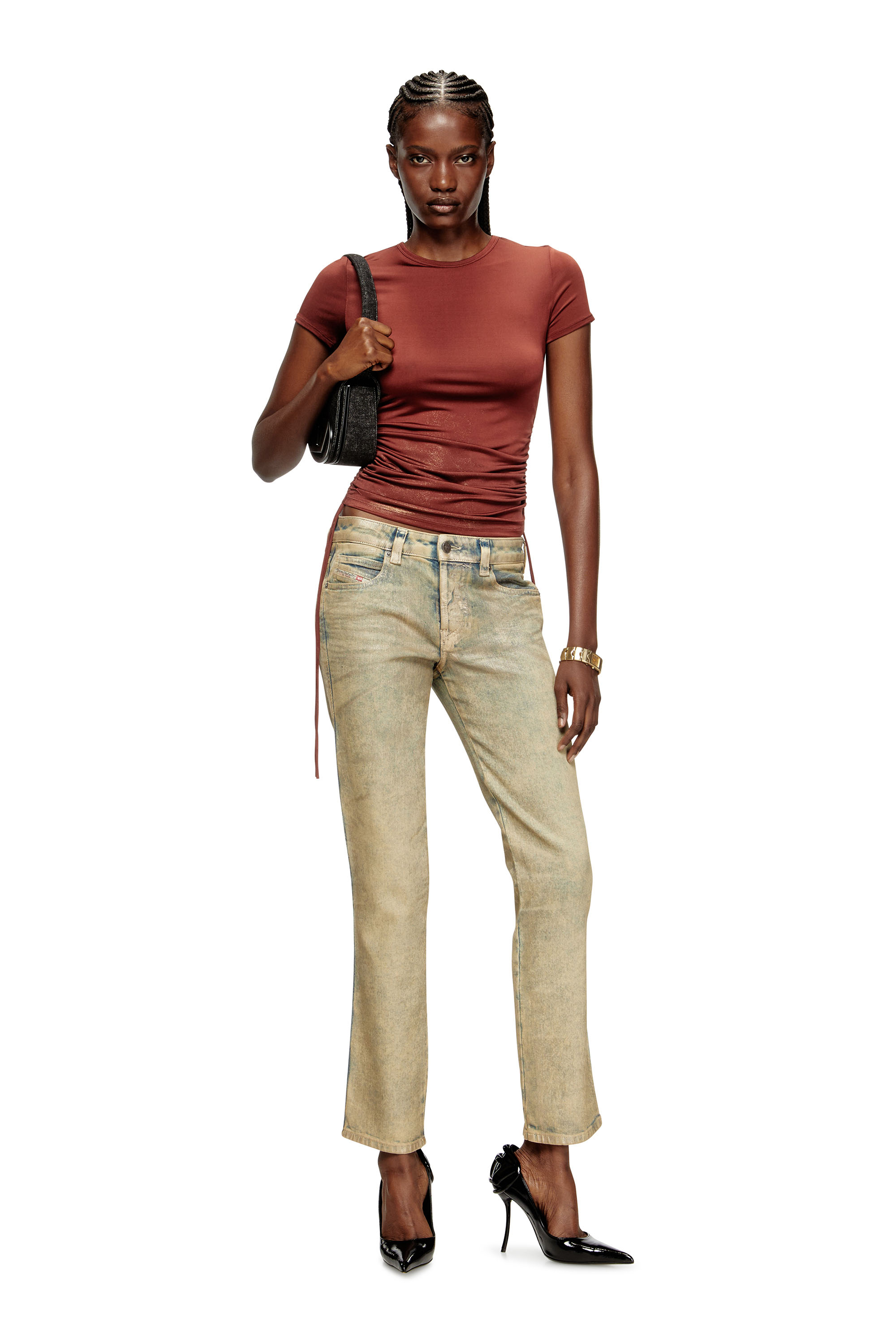 Diesel - T-REY, Jersey top con coulisse sui fianchi Donna in Marrone - 2