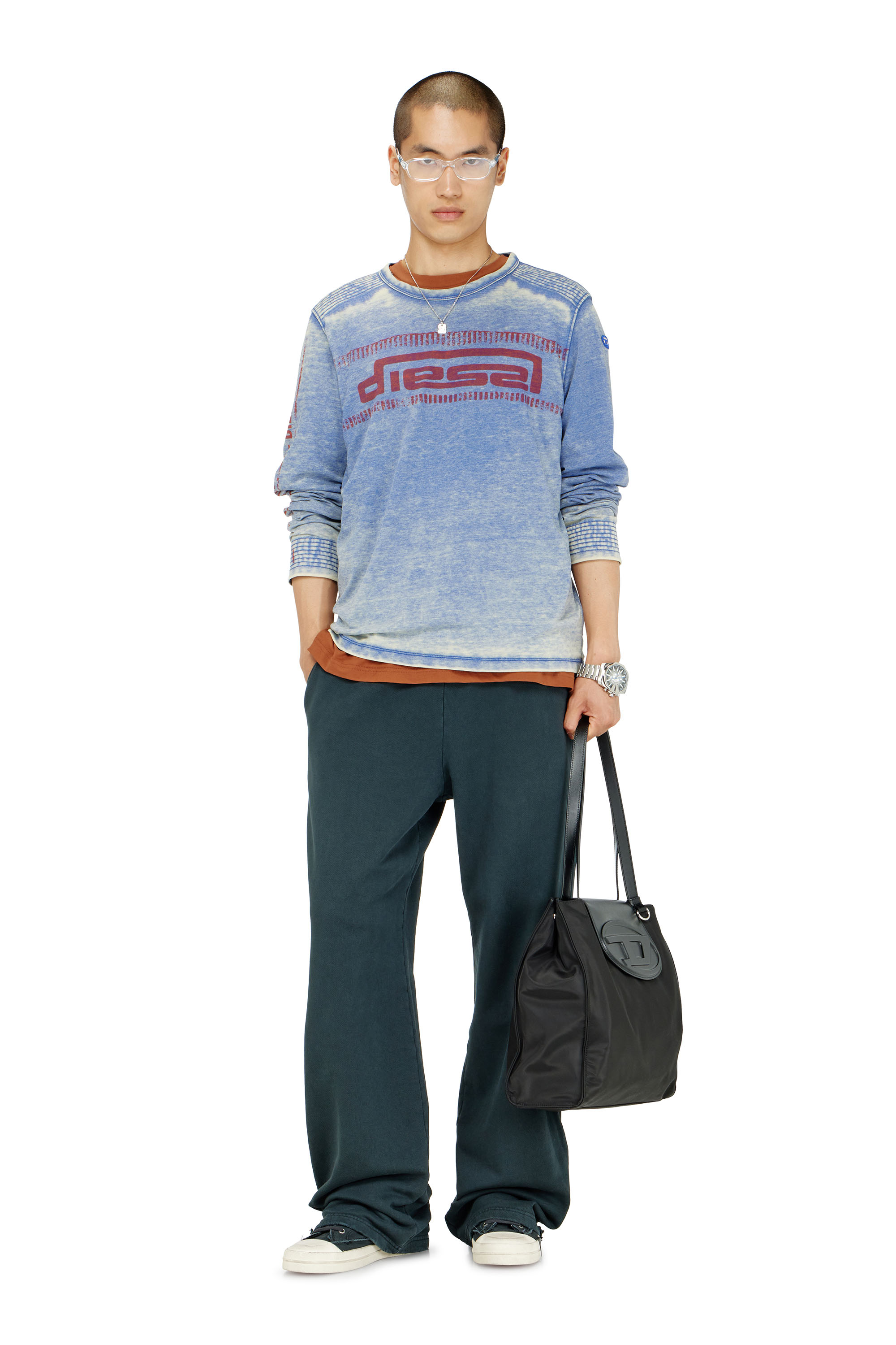 Diesel - P-MARTAINS-CRYSTALS, Pantaloni da tuta effetto distressed con dettagli in cristallo Uomo in Blu - 1
