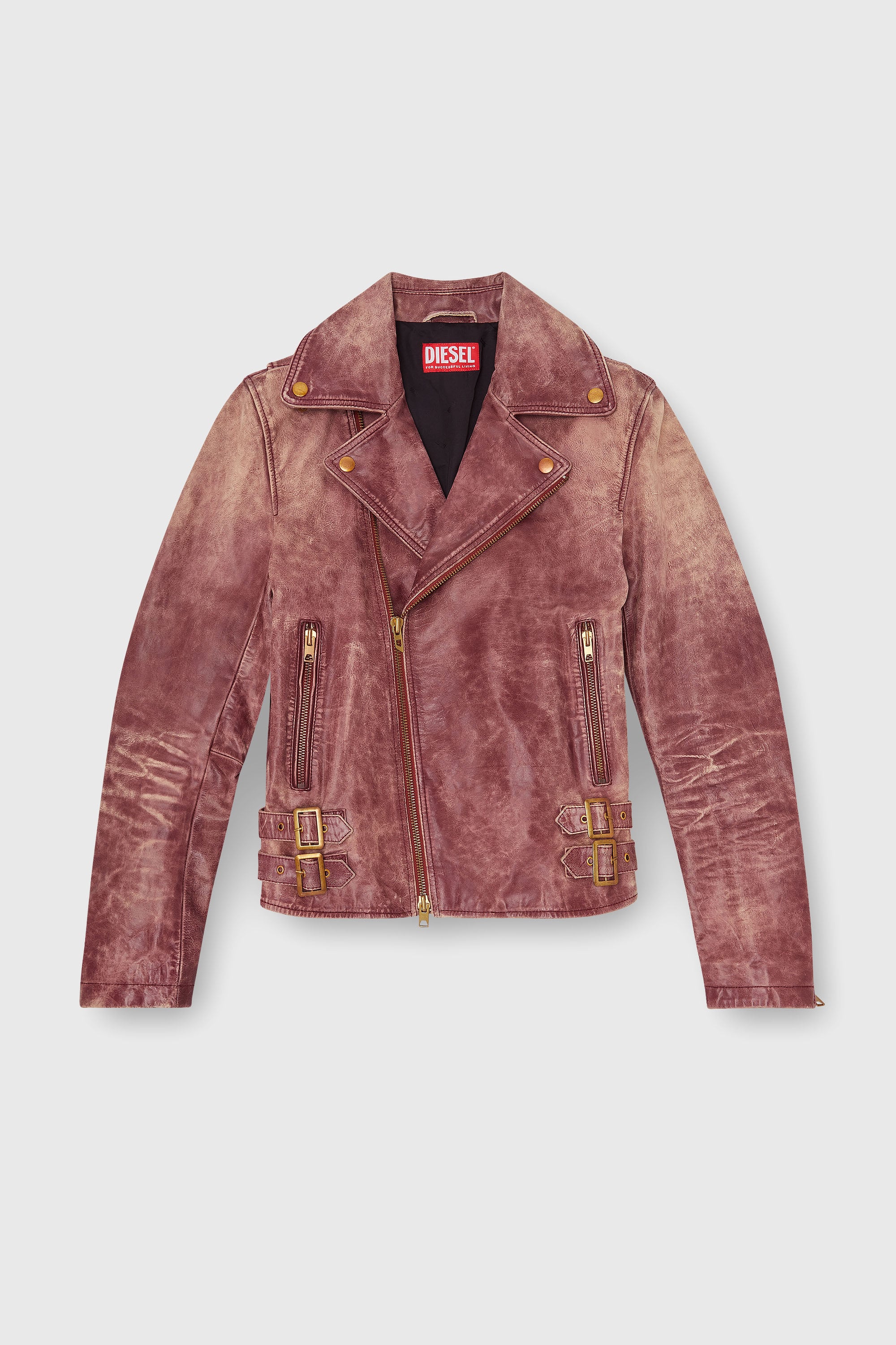 Diesel - L-EON-CJCM, Giacca biker in pelle lavorata Uomo in Marrone - 2
