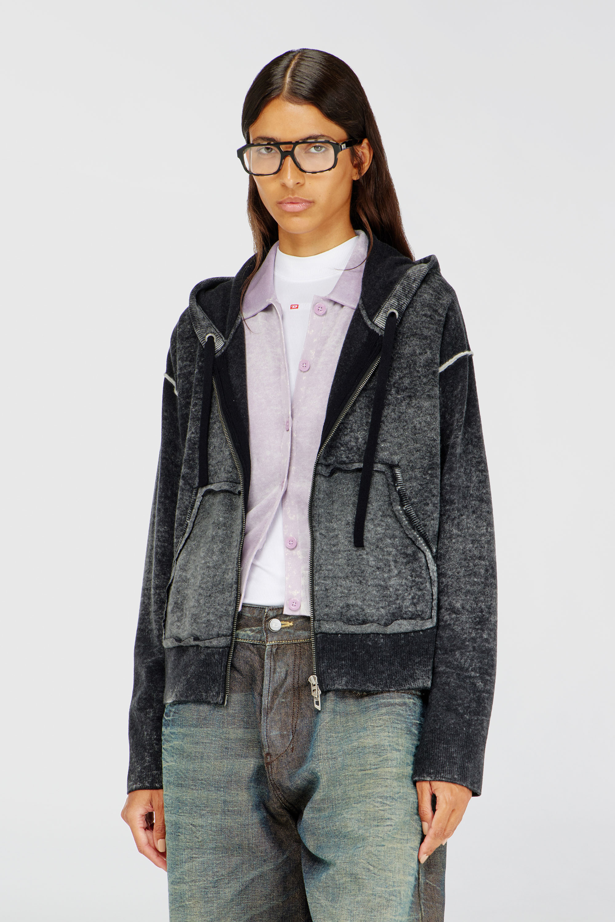 Diesel - M-HERMINE, Cardigan con cappuccio in lana con stampa interna Donna in Multicolor - 3