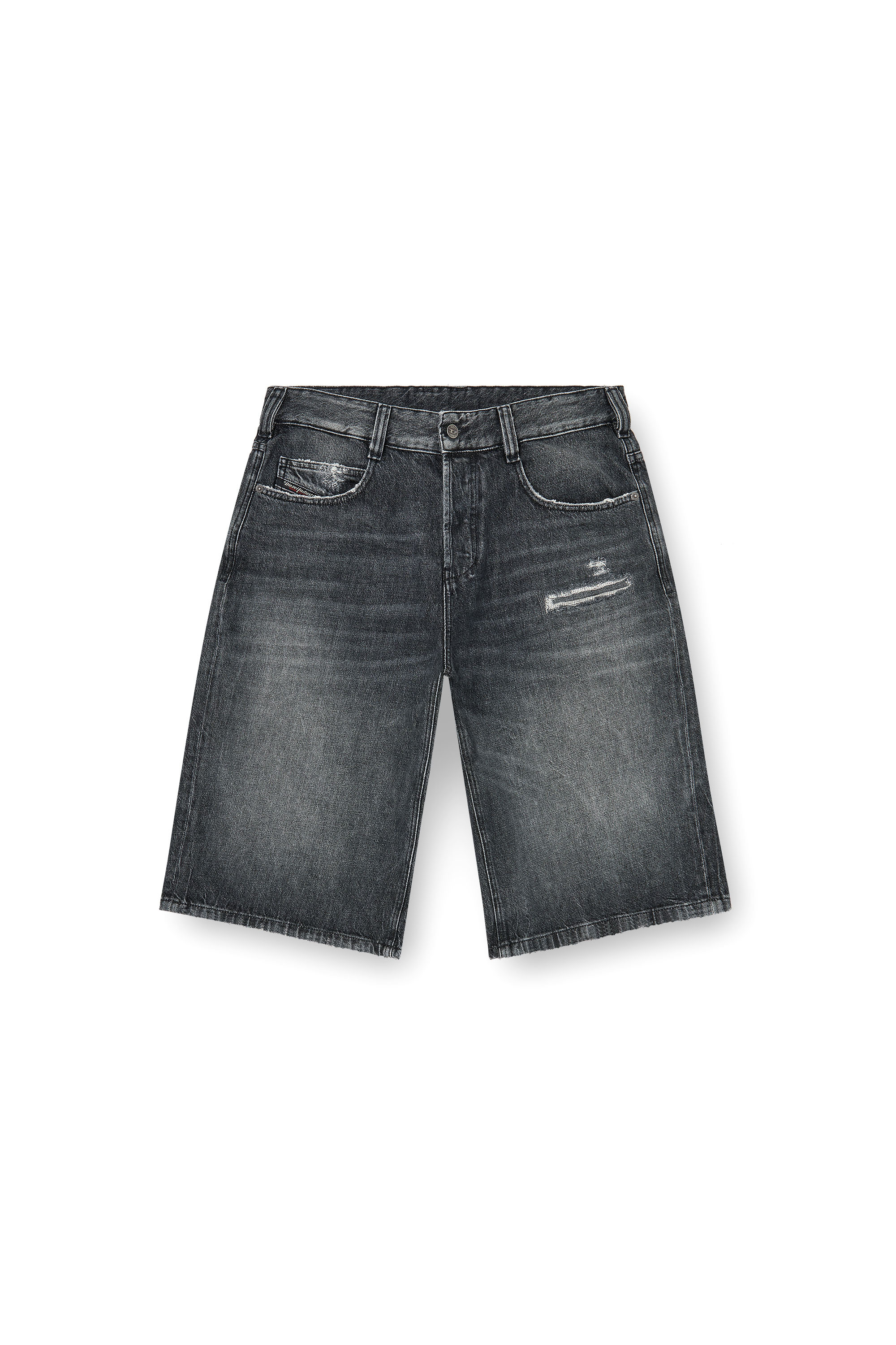 Diesel - D-ENIM-M-SHORT, Pantaloni corti relaxed in denim con rotture Unisex in Grigio - 2