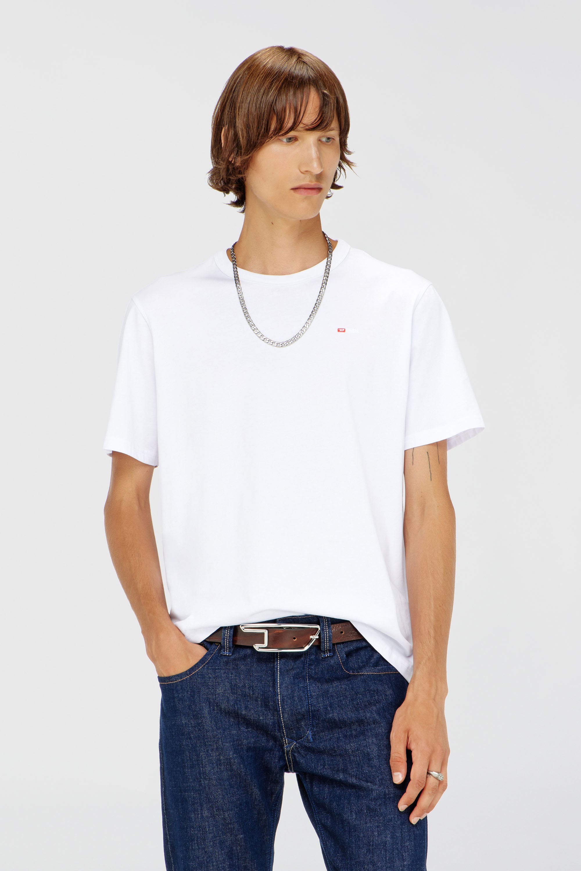Diesel - T-ADJUST-MICRODIV, T-shirt con micro logo ricamato Unisex in Bianco - 1