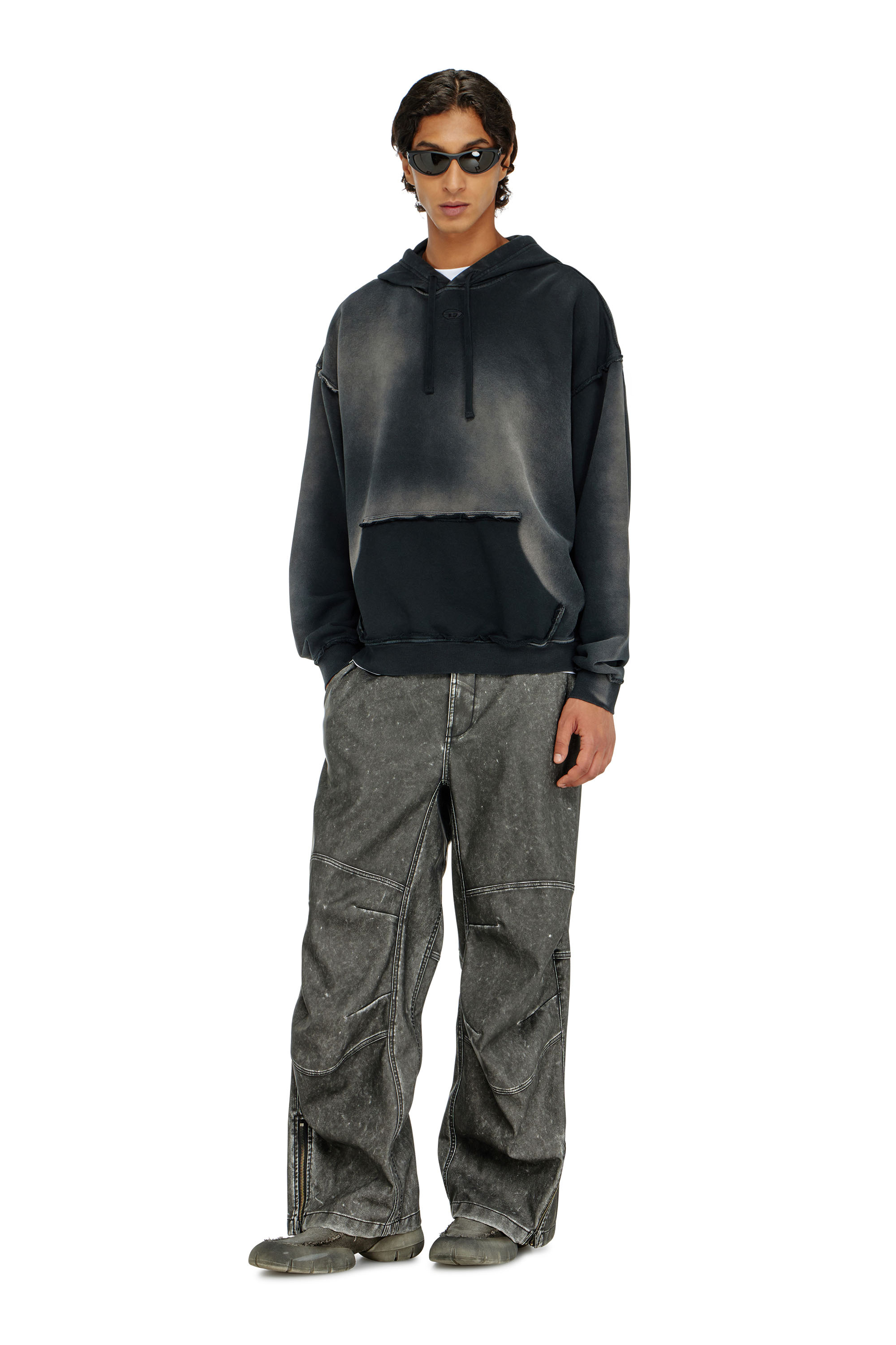Diesel - S-POCK-HOOD, Hoodie in cotone faded con dettagli sfrangiati Uomo in ToBeDefined - 1