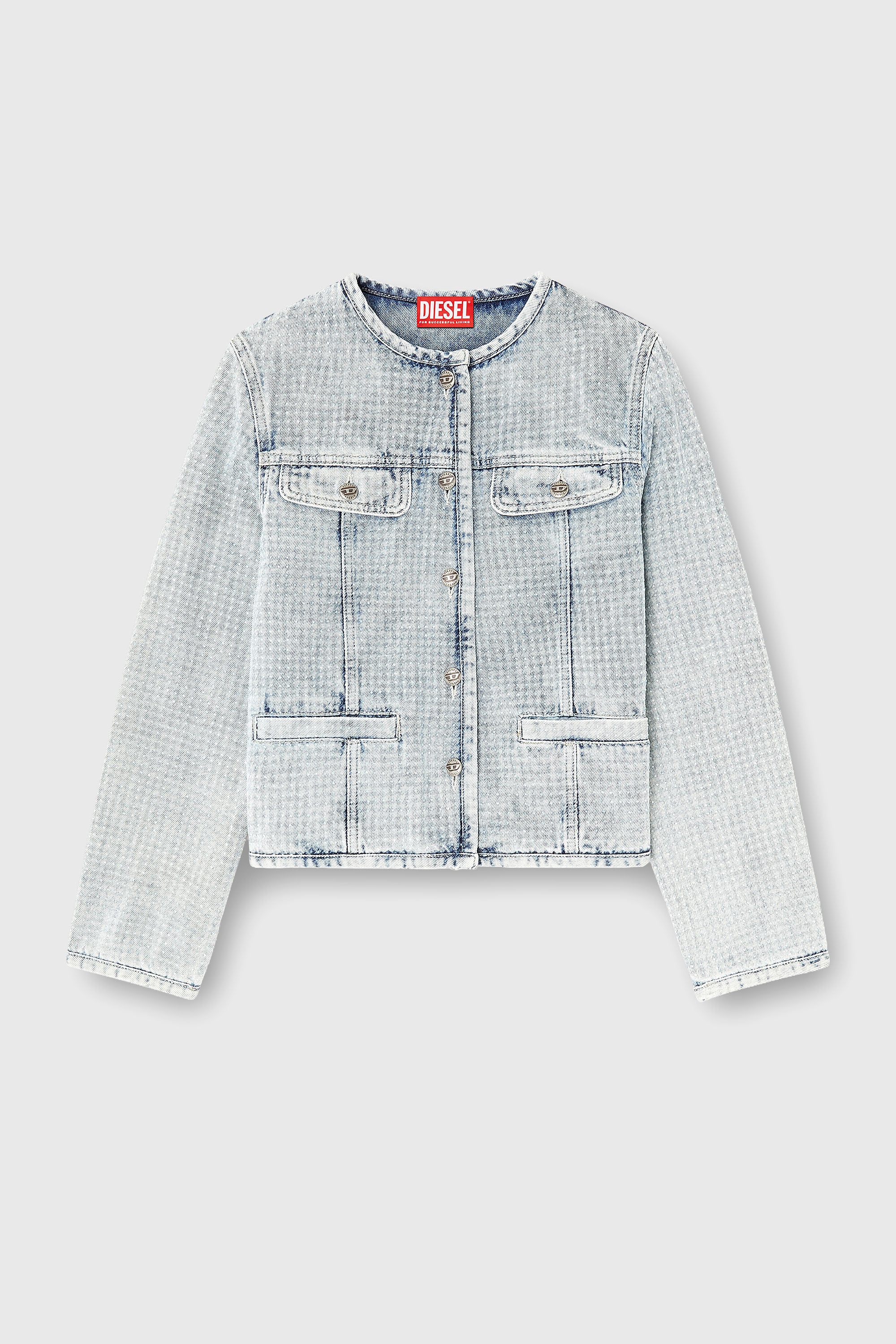 Diesel - DE-GRAFY-S, Giacca in denim con motivo grafico e cristalli Donna in Blu - 2