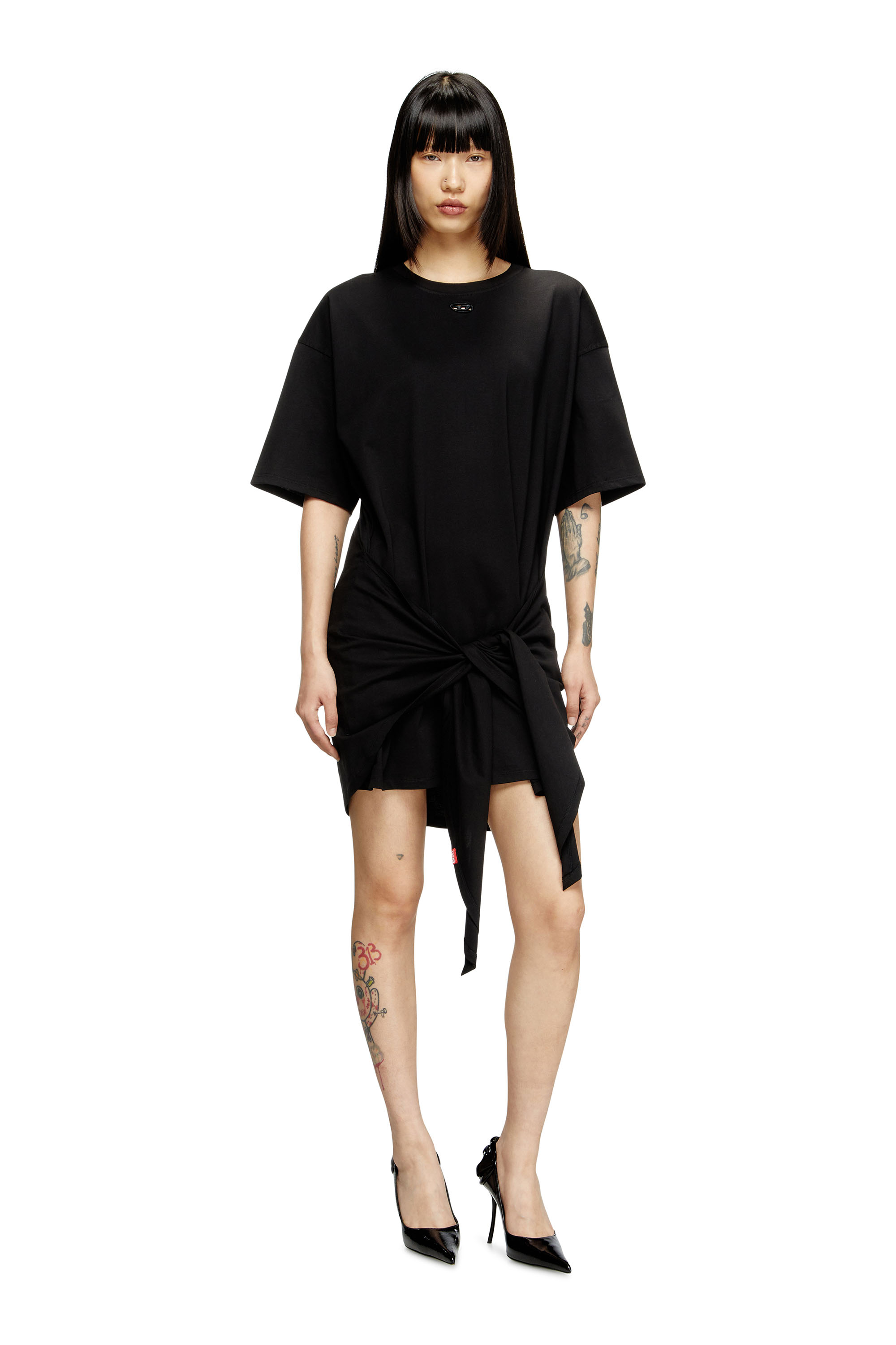 Diesel - D-EIVOR, Abito T-shirt con nodo frontale Donna in Nero - 3