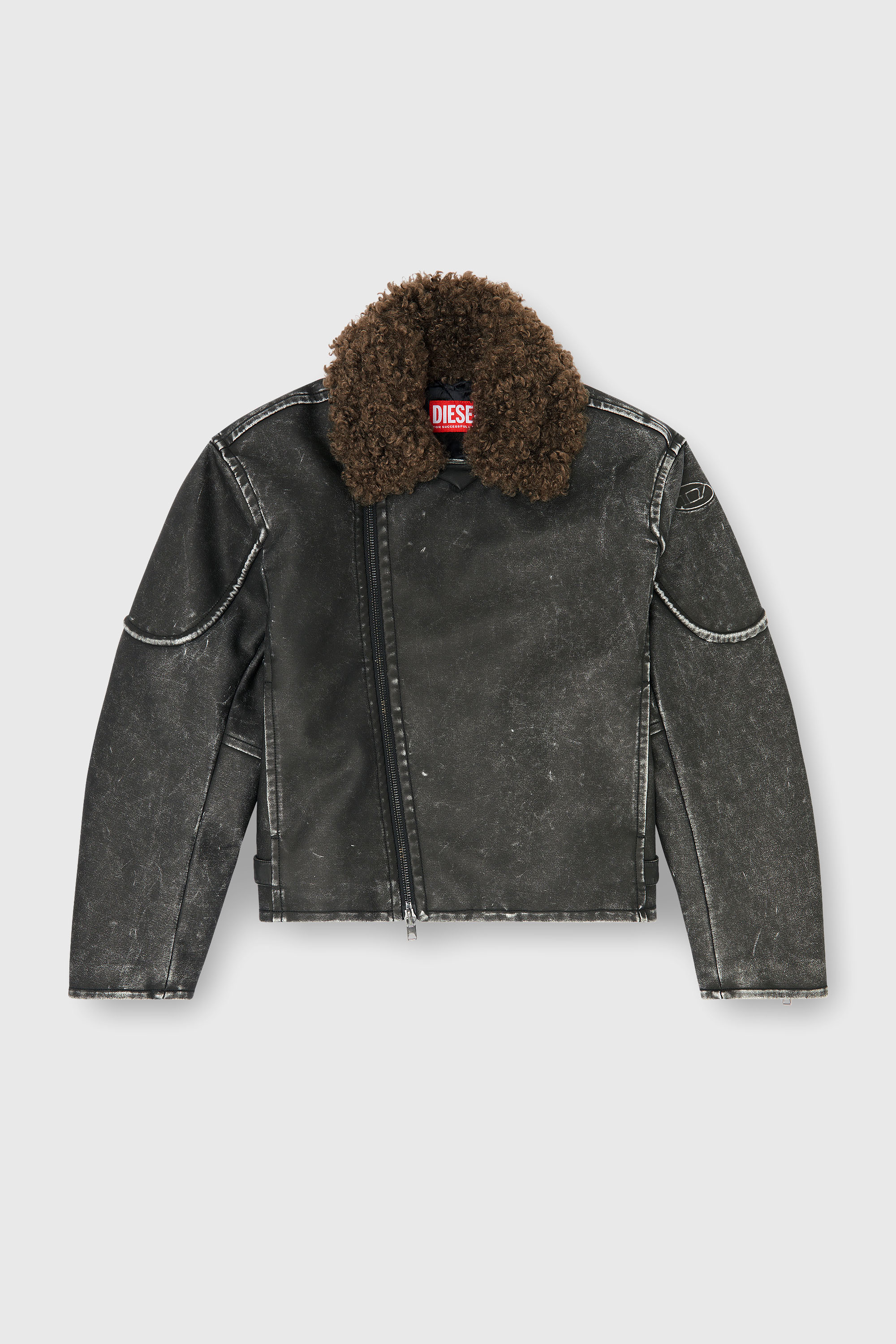 Diesel - W-ALEX, Giacca biker con collo staccabile Uomo in Grigio - 2