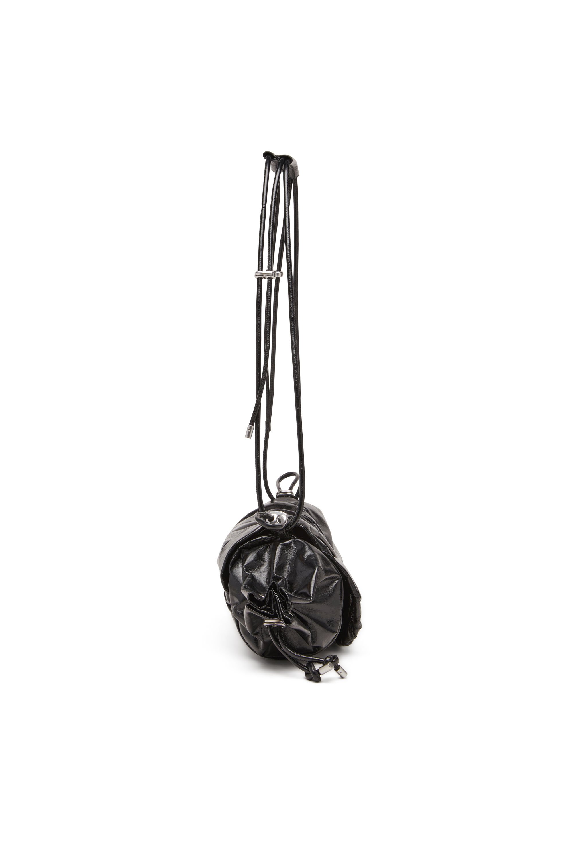 Diesel - SCRUNCH-D SHOULDER M, Borsa a spalla in pelle lucida stropicciata Donna in Nero - 3