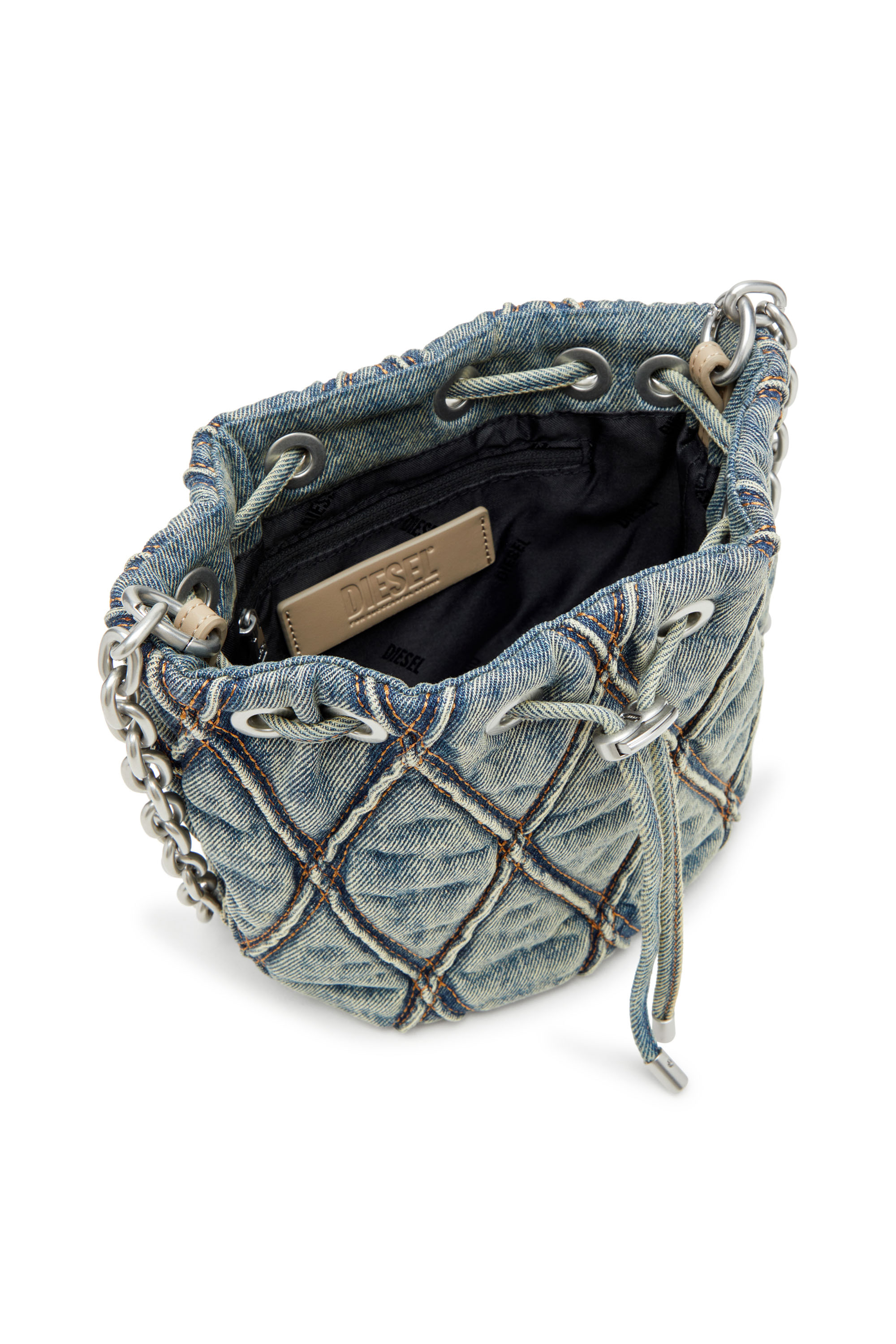 Diesel - CHARM-D BUCKET S, Charm-D S-Borsa bucket in denim trapuntato a rombi Donna in Blu - 4
