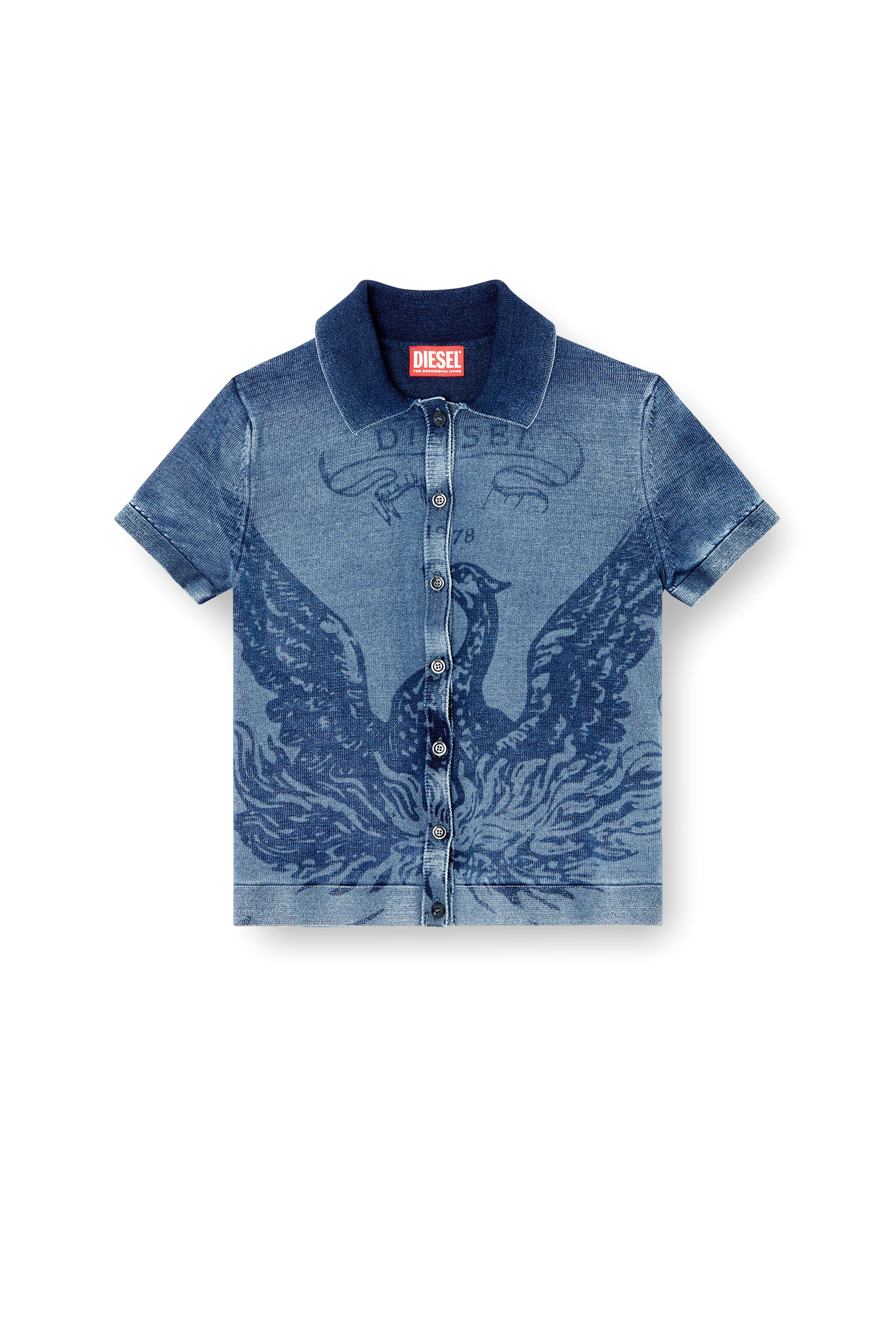 Diesel - M-FENNY, Camicia-cardigan indaco con logo Phoenix Donna in Blu - 2