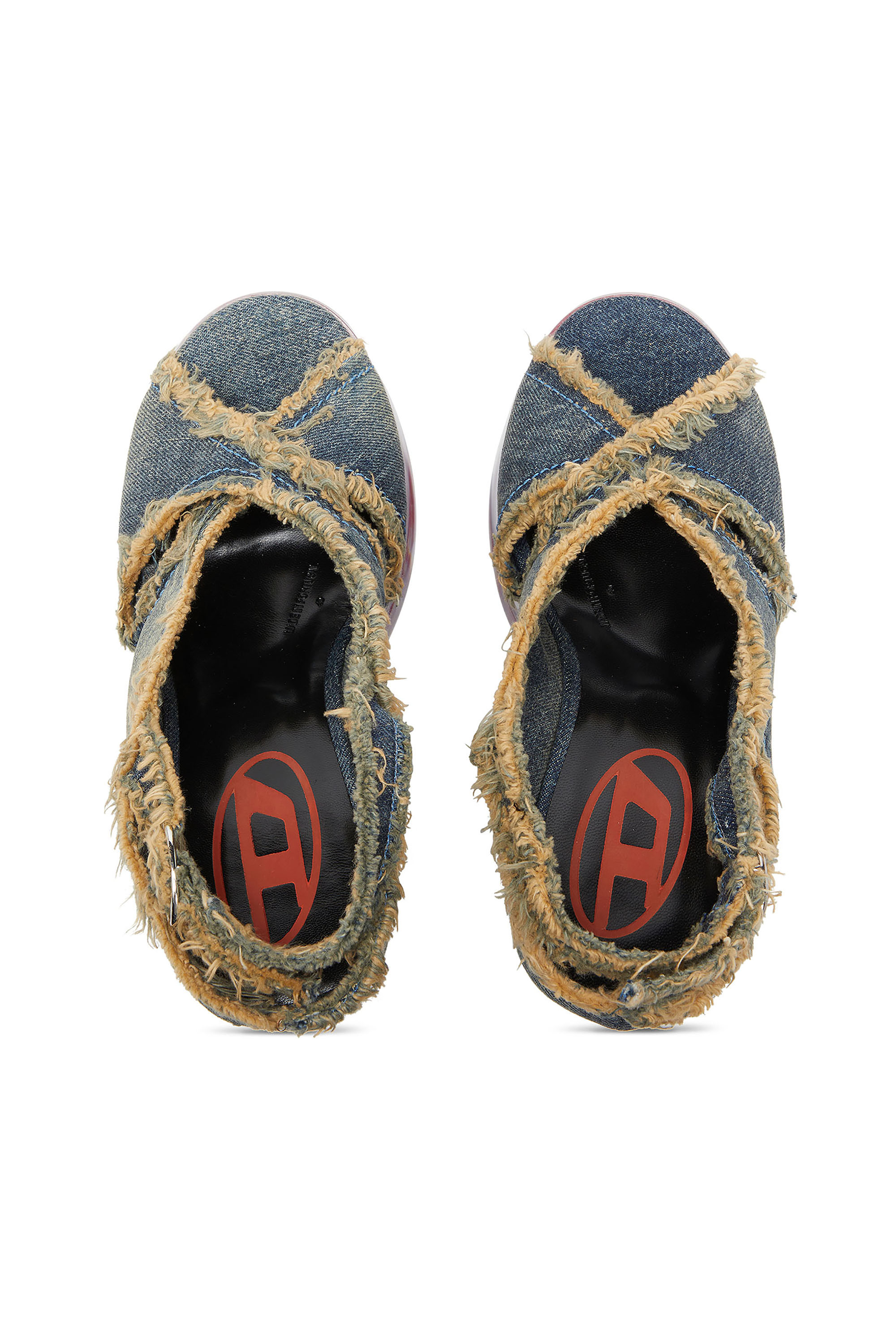 Diesel - D-LAKE PLATFORM SDL, D-Lake-Sandali platform in denim sfrangiato e plexiglass Donna in Blu - 4