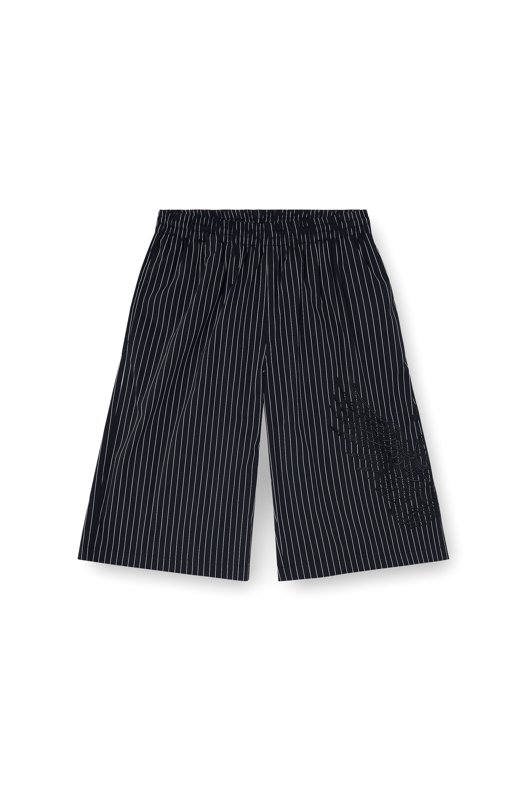 Diesel - P-THEO-SHORT-NJCA, Pantaloni corti a righe con ricamo Phoenix Uomo in Nero - 4