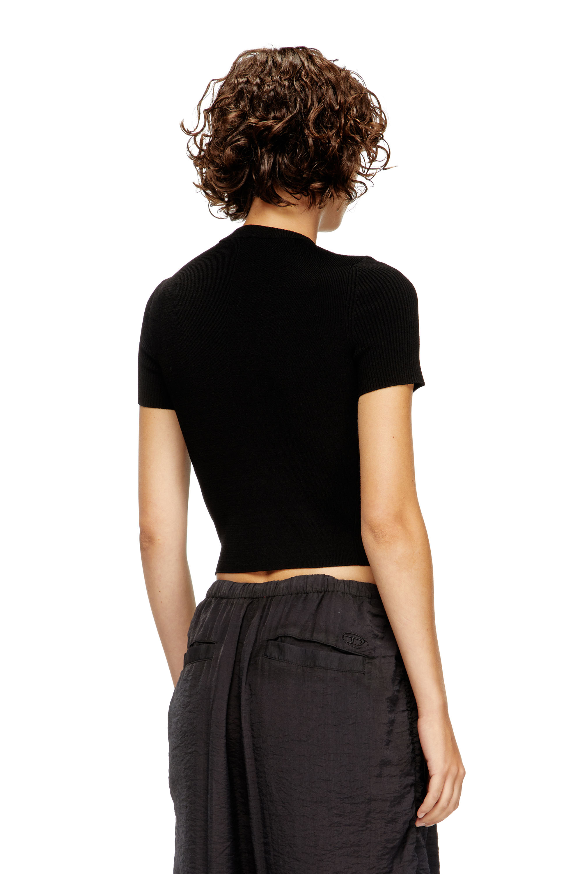 Diesel - M-VALARI-SS, Maglia a manica corta con Oval D metallico Donna in Nero - 4