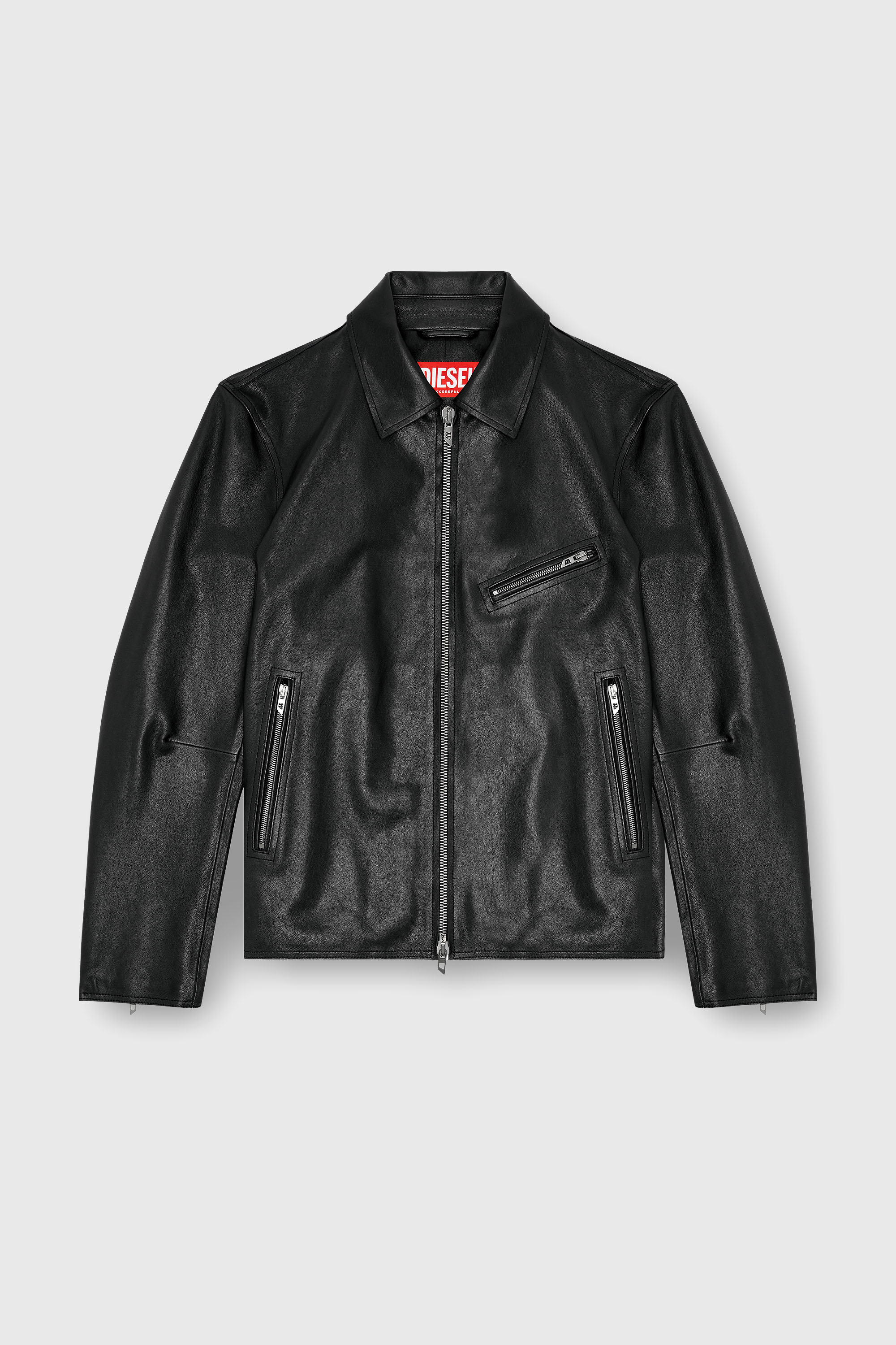 Diesel - L-KORN-A, Giacca in pelle con logo Oval D a rilievo Uomo in Nero - 2