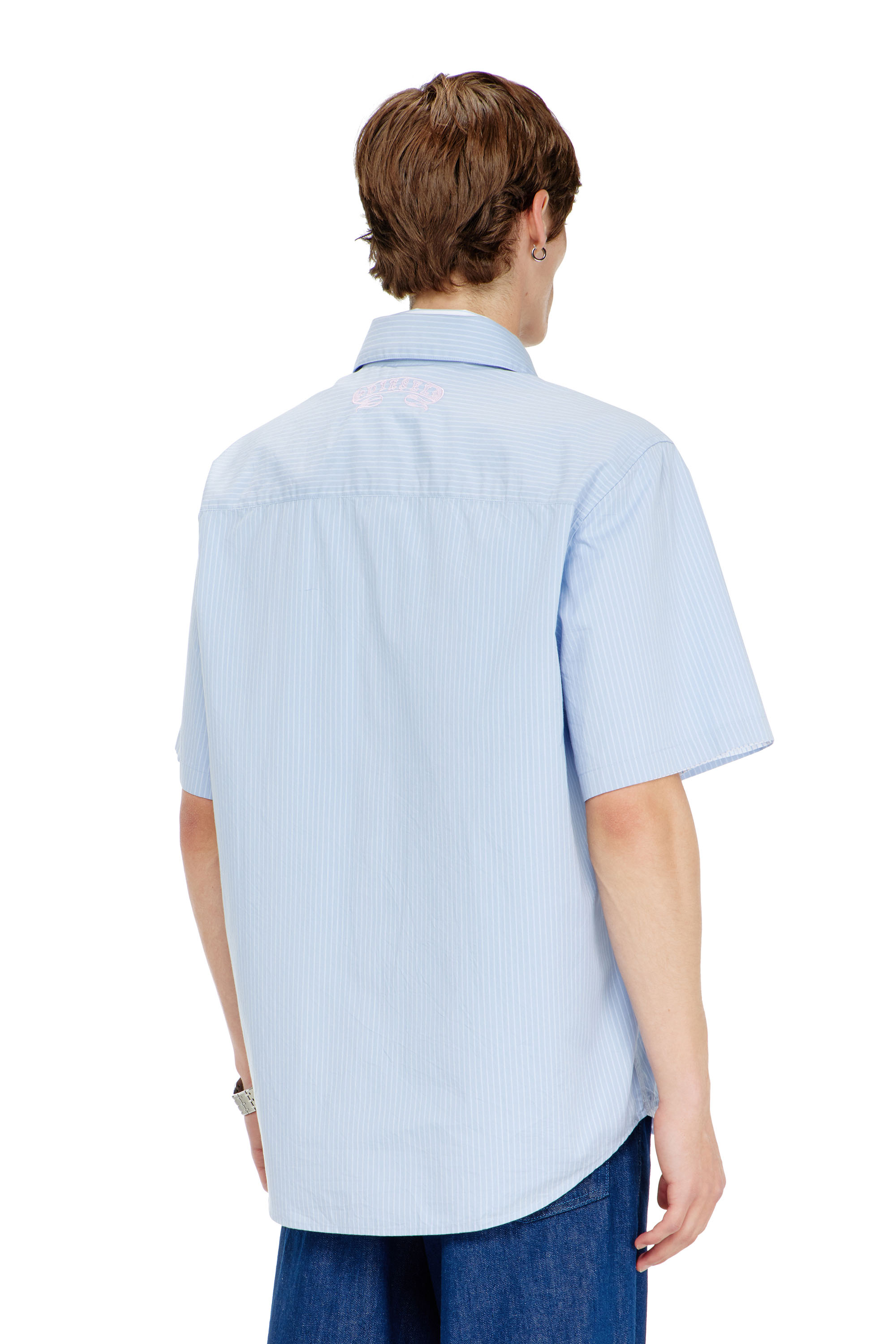 Diesel - S-SIMPLY-SS-AGCZ, Camicia in popeline a righe con patch ricamato Uomo in Blu - 4