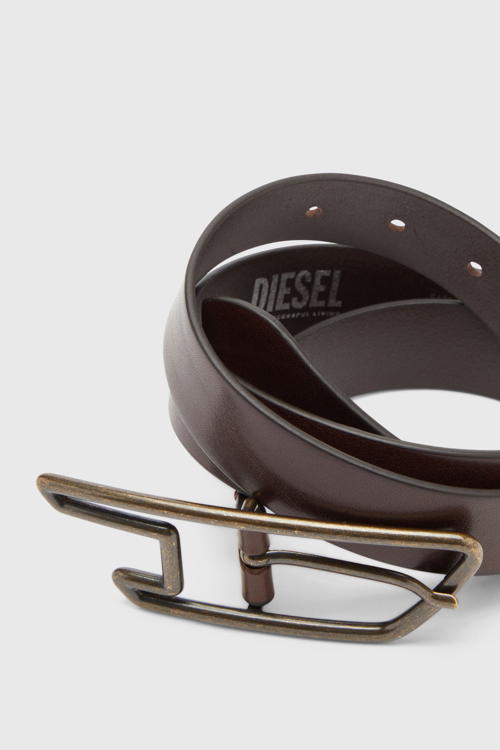 Diesel - B-D LINE 30, Unisex's 3cm leather belt with D-logo buckle in Brown - 3