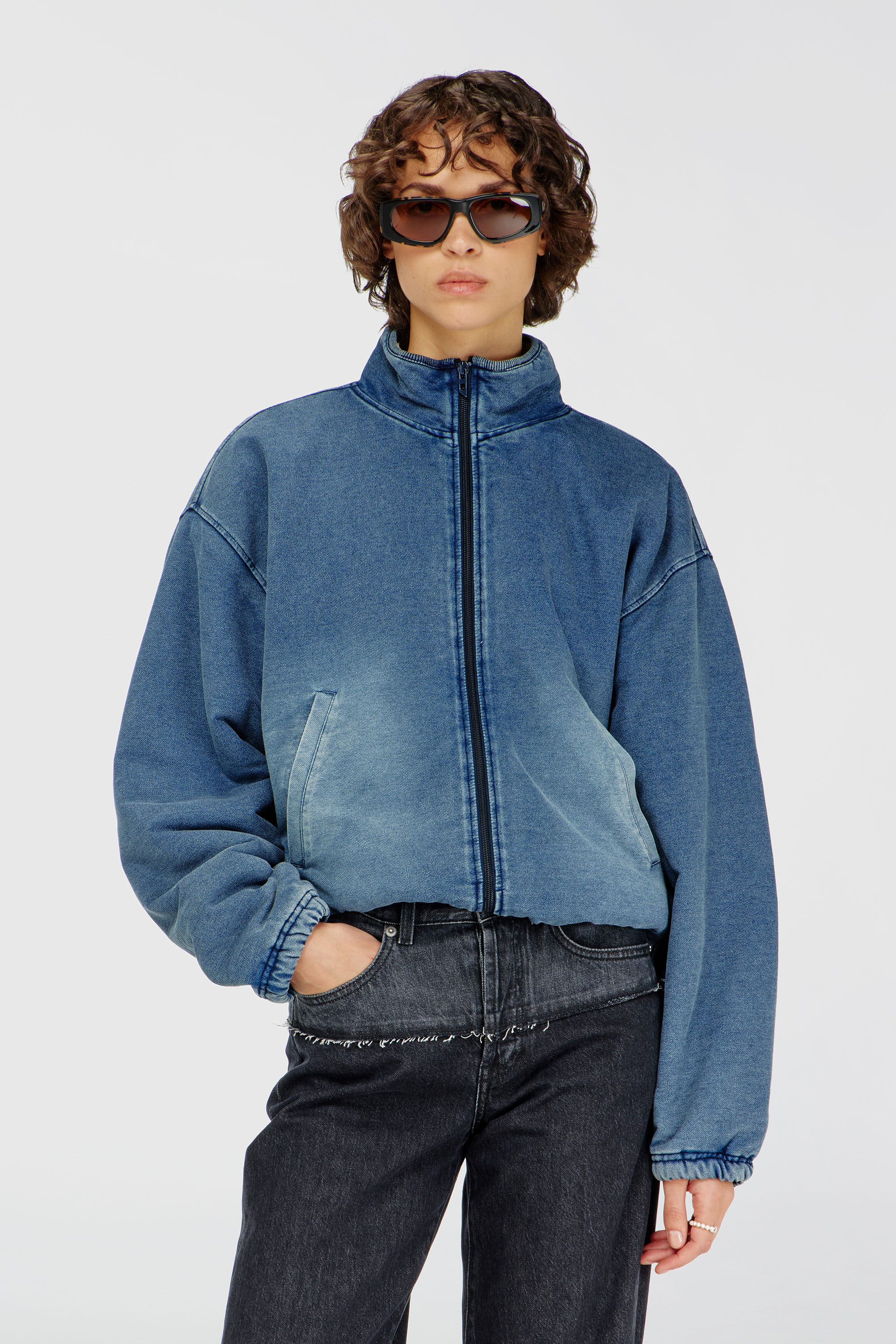 Diesel - G-LEAMY, Giacca felpa effetto denim Donna in Blu - 1