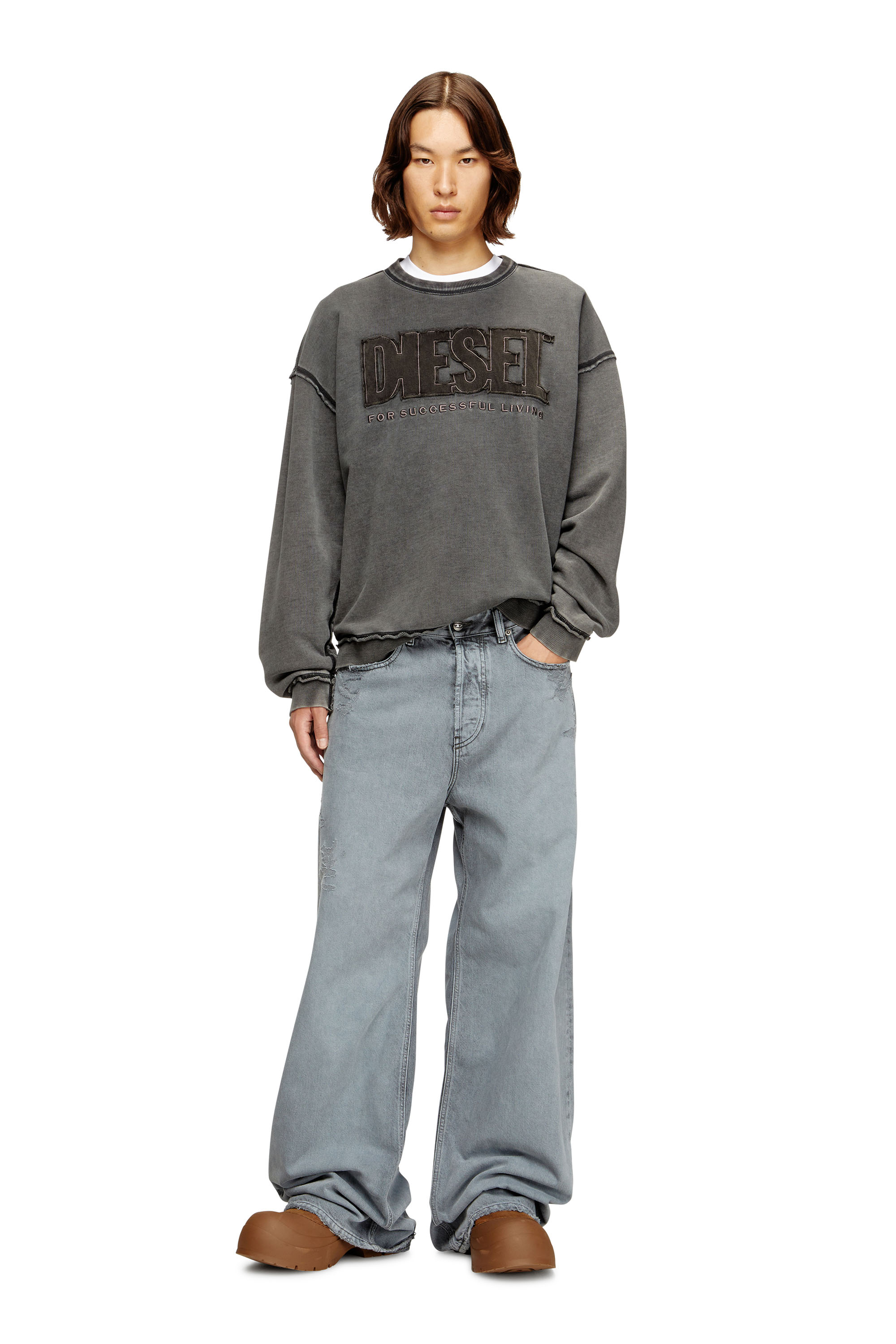 Diesel - S-BOXT-RAW-V1, Felpa in cotone con logo applicato Uomo in Grigio - 2