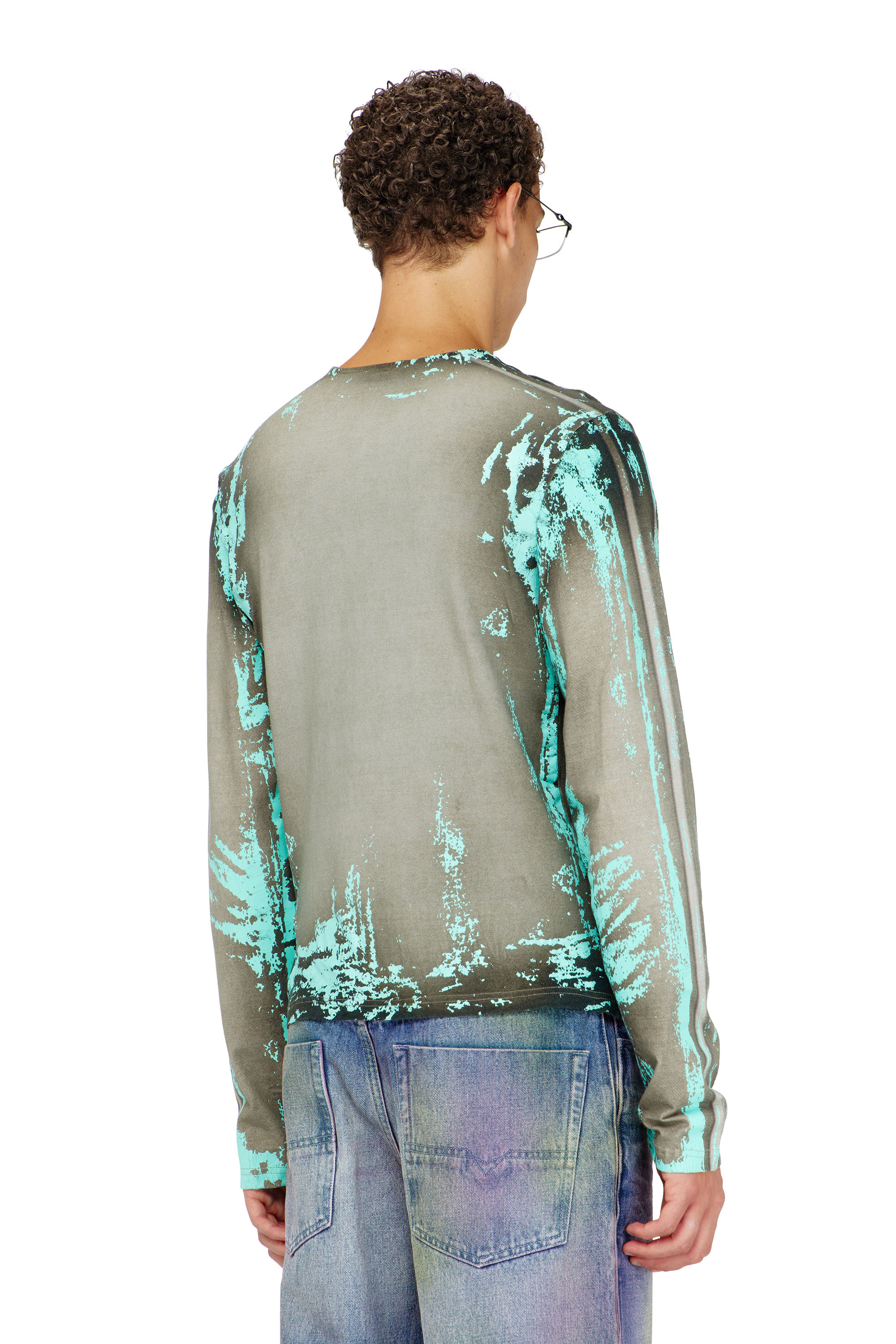 Diesel - T-FYNO-ML, Grandad T-shirt in jersey effetto pelle craquel&eacute; Uomo in Verde - 4