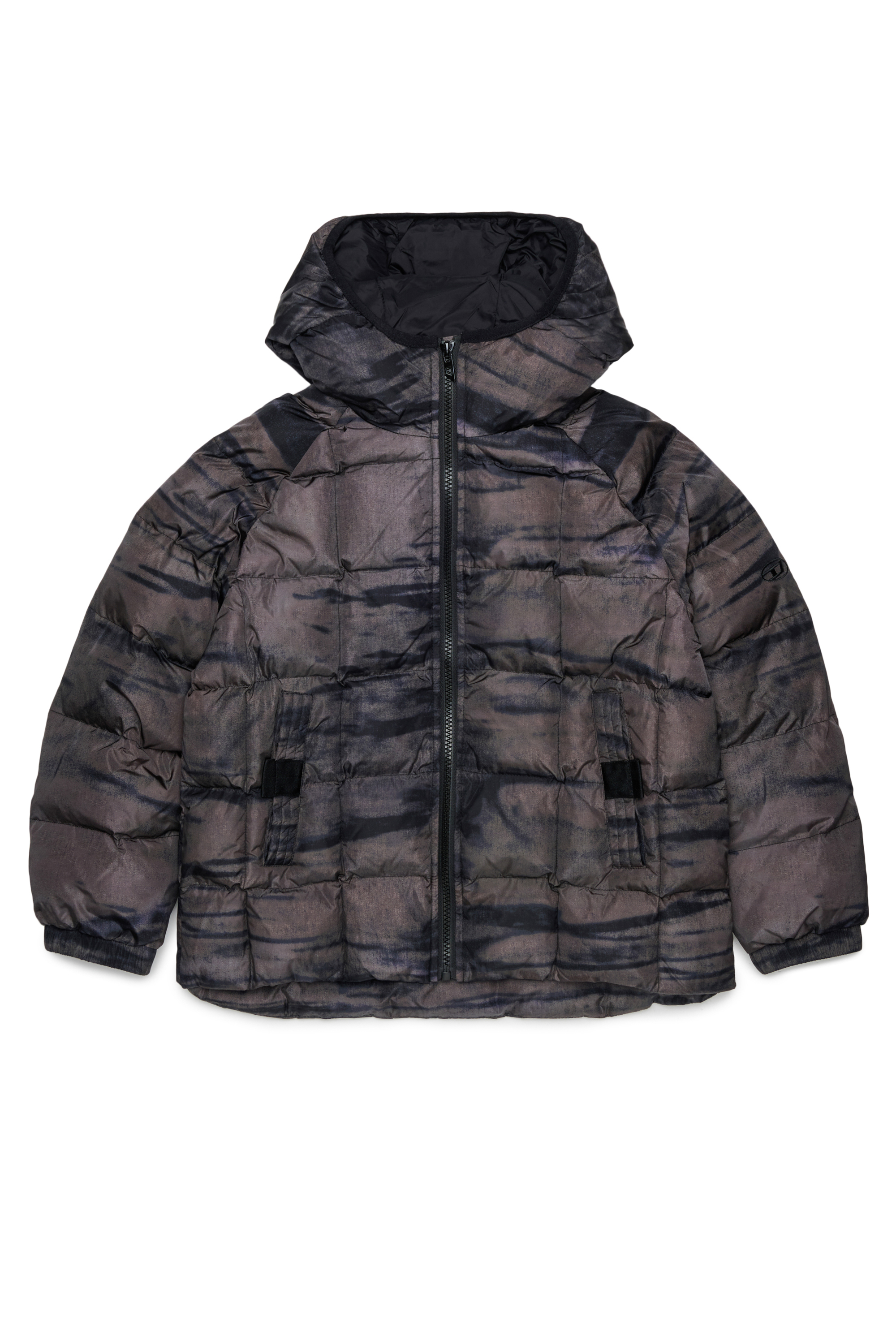 Diesel - JDEN, Piumino con stampa grafica effetto striato Uomo in Verde - 1