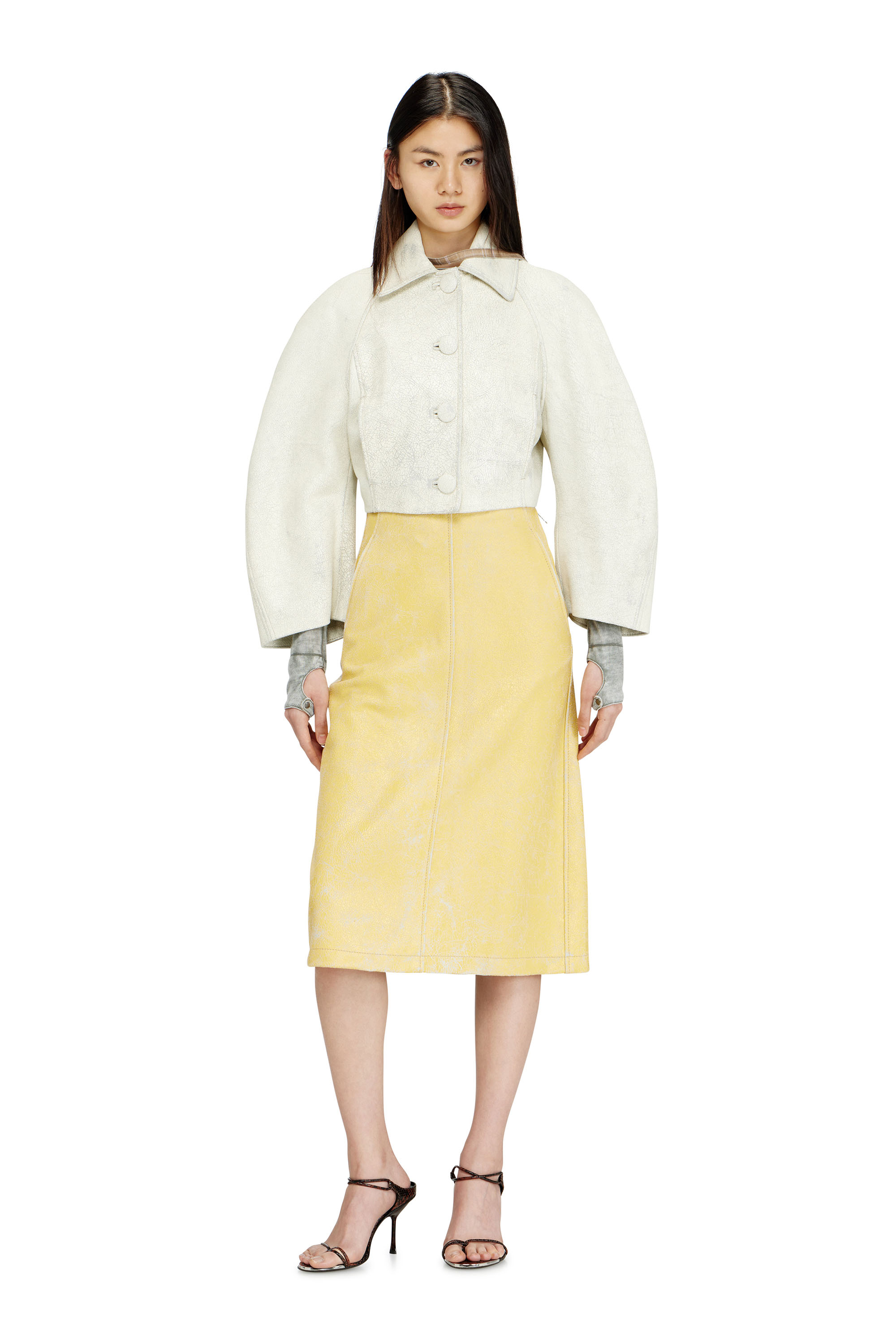 Diesel - L-ERINA, Gonna pencil midi in pelle craquel&eacute; Donna in Giallo - 2