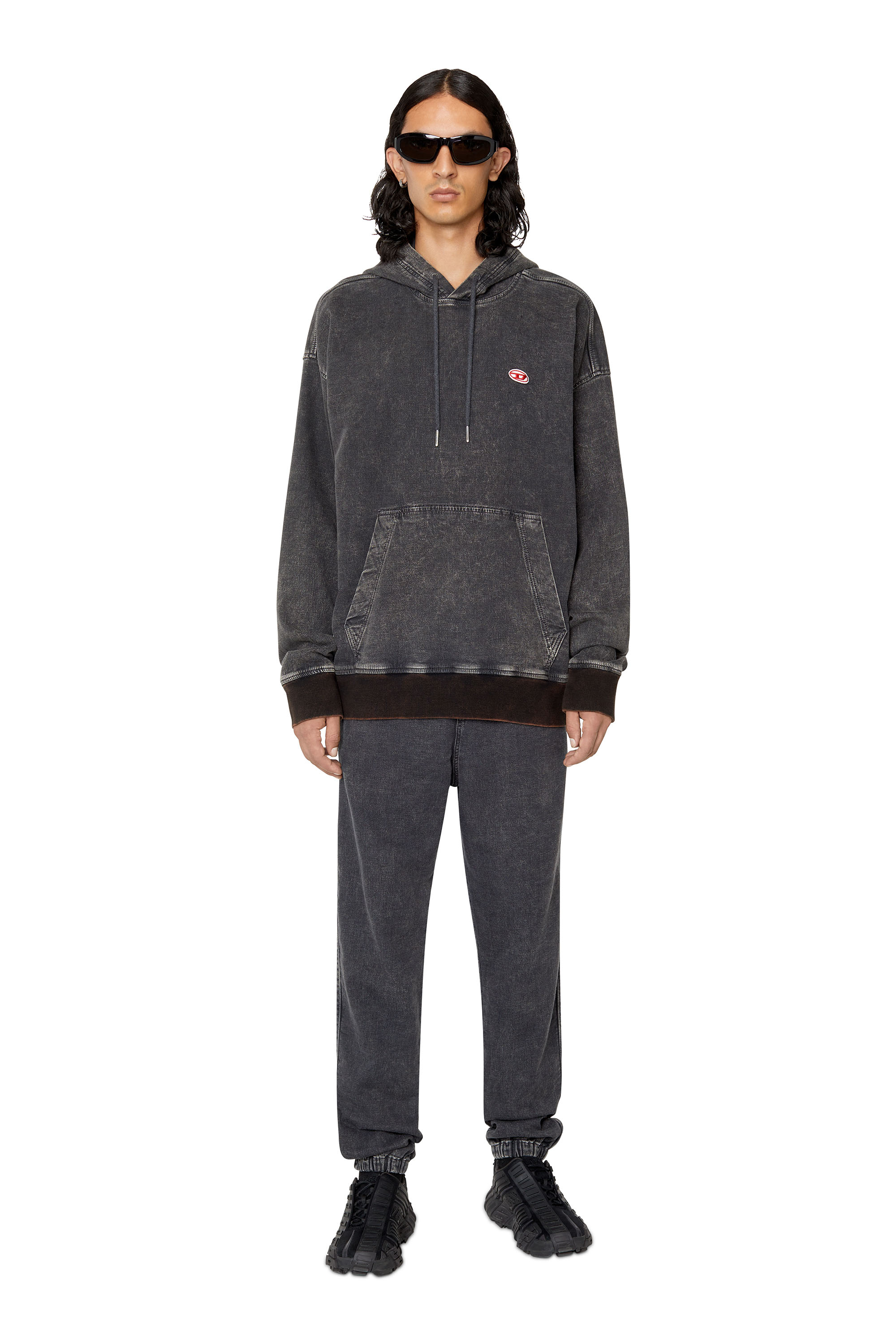 Diesel - D-UM-RIB TRACK DENIM HOODIE, Nero/Grigio scuro - Image 2