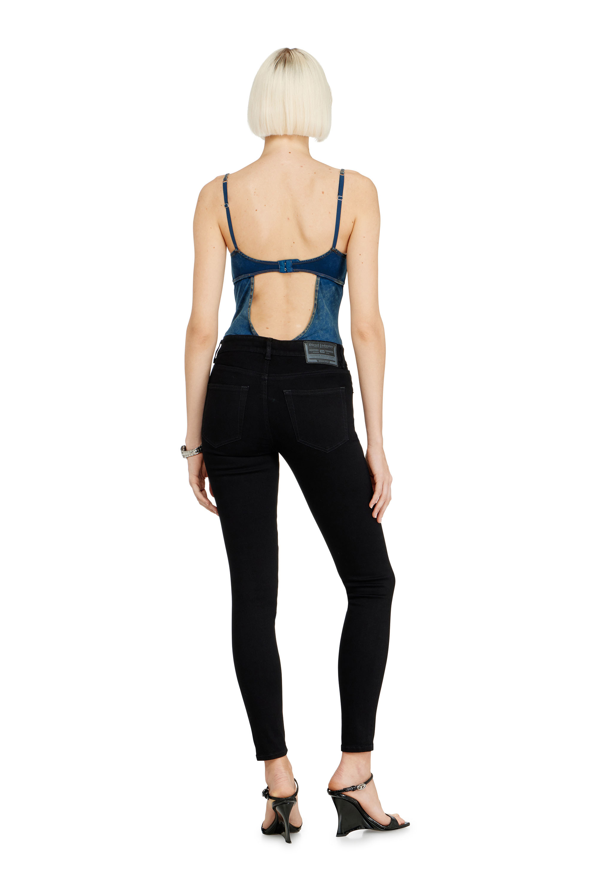 Diesel - Skinny Jeans 2017 Slandy 069EF Donna, Nero/Grigio scuro - Image 3