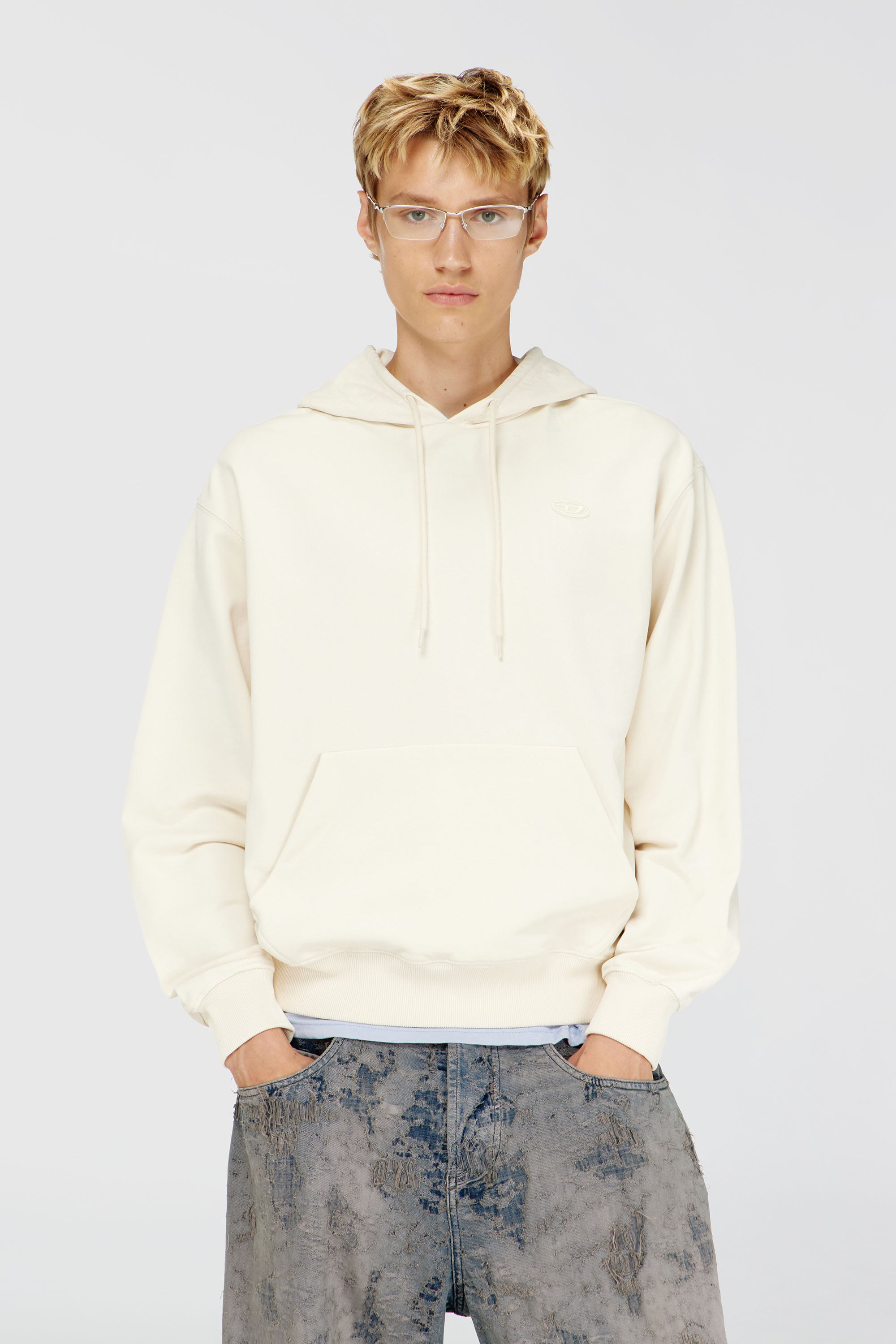 Diesel - S-LUK-H-MOON-T92, Felpa con cappuccio con logo Oval D Uomo in Bianco - 1
