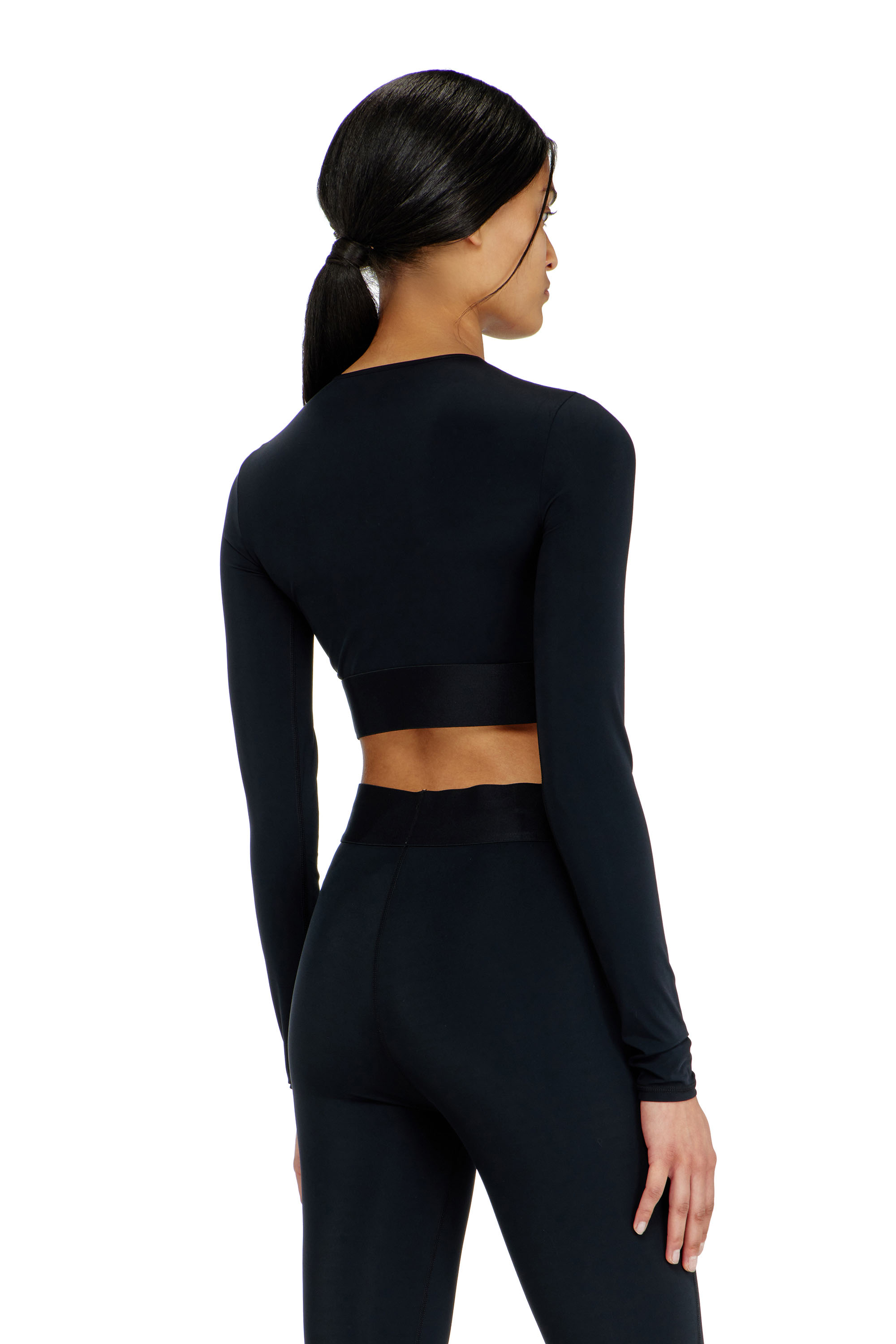 Diesel - MELISSA-D-POP, Crop top in microfibra con logo tagliato Donna in Nero - 4