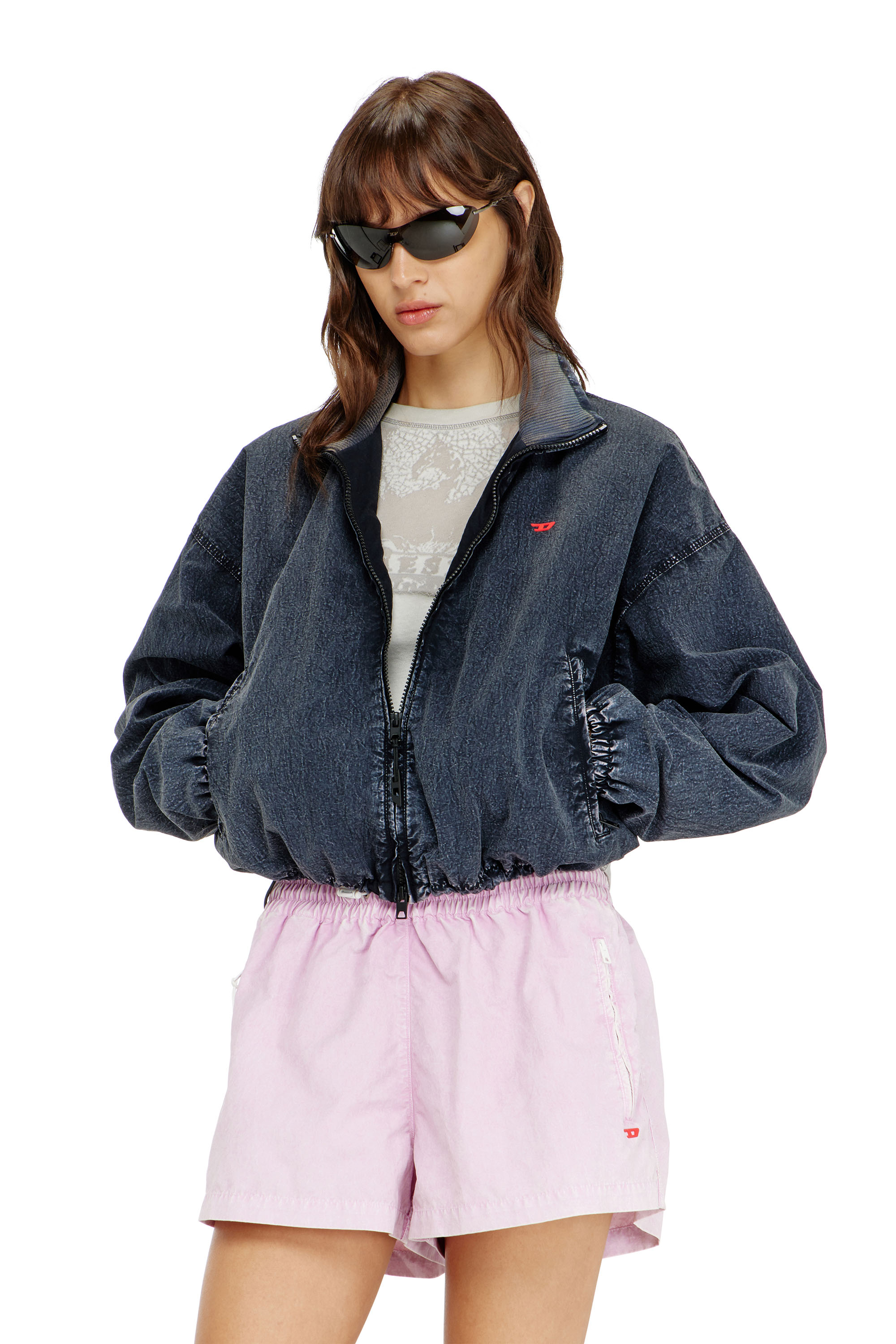 Diesel - G-LEAMER, Giacca windbreaker in taslan acid-wash Donna in Blu - 1