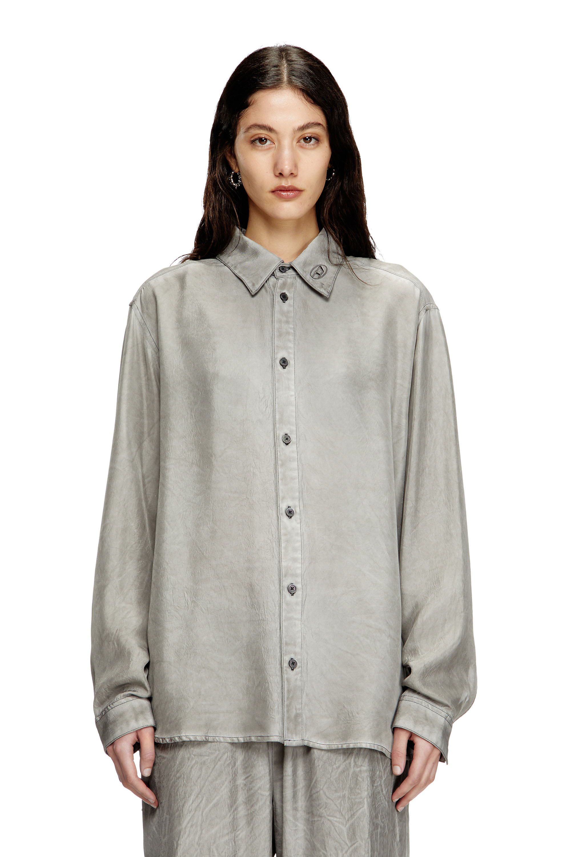 Diesel - S-LEON, Camicia fluida effetto crinkle Unisex in Grigio - 5