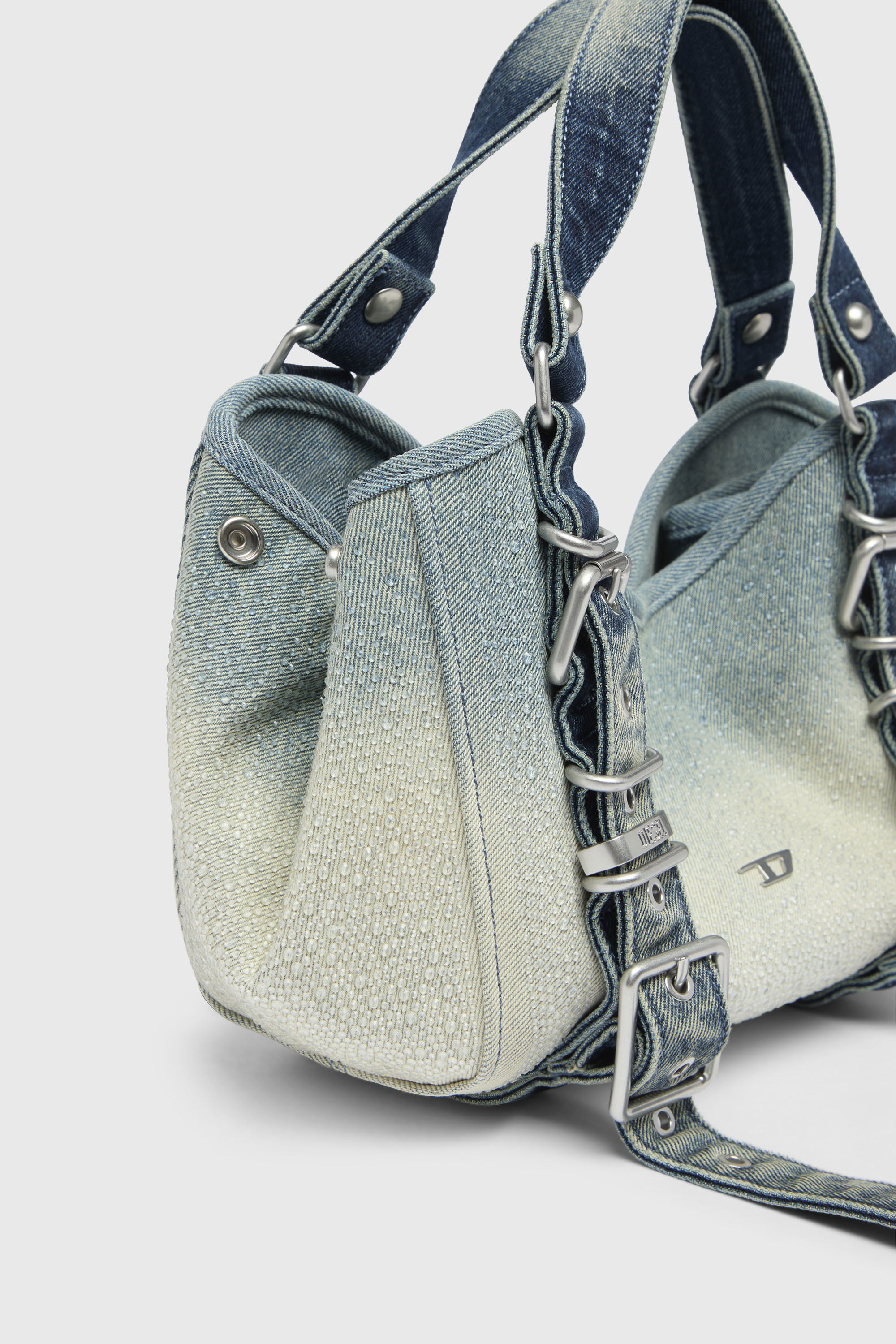 Diesel - D-ONE TOPHANDLE S, D-One-Borsa piccola a mano in denim solarizzato con cristalli Donna in Blu - 5