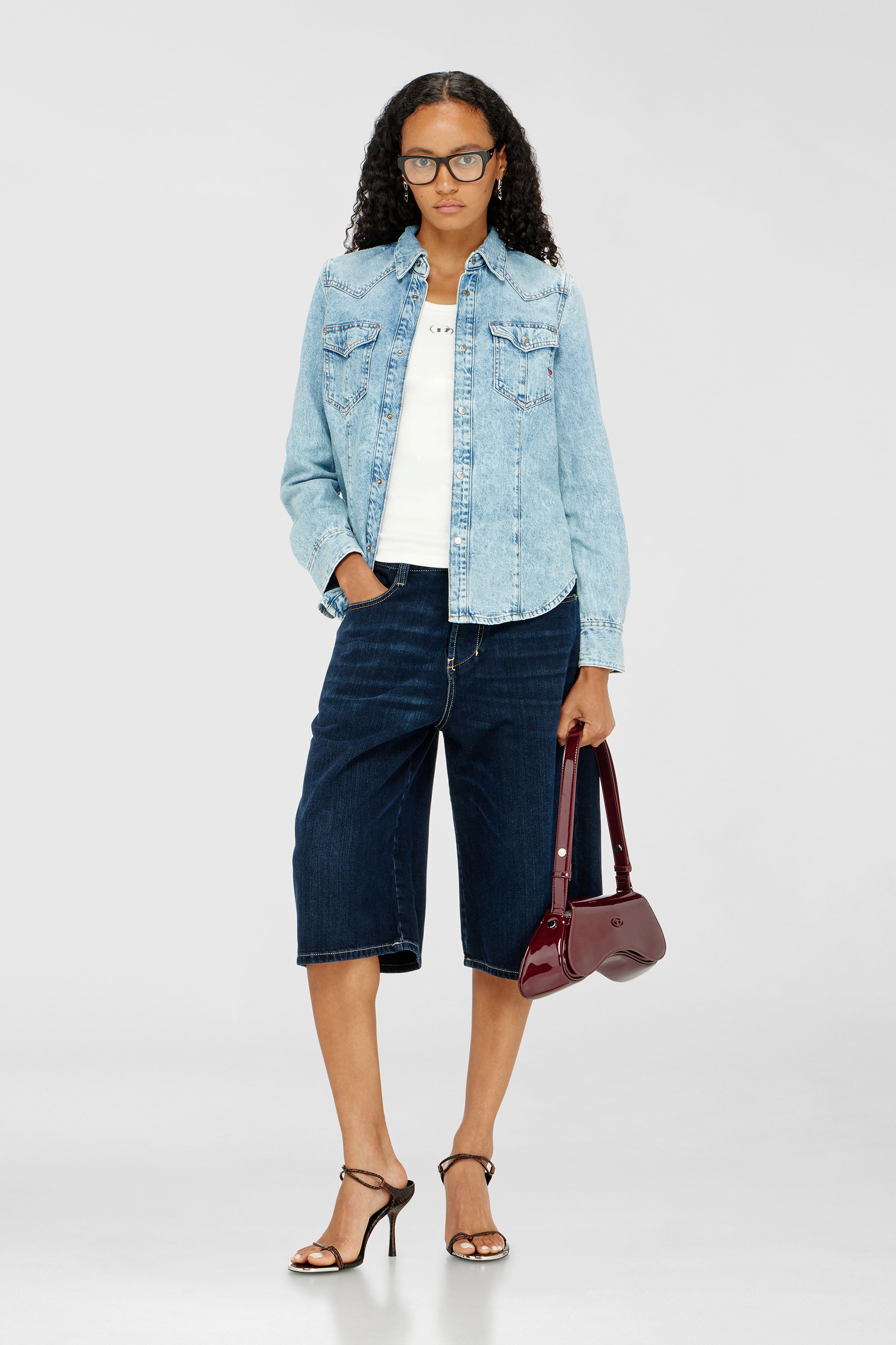 Diesel - T-ANKI-OD, Canotta slim a costine con Oval D metallica Donna in Bianco - 1