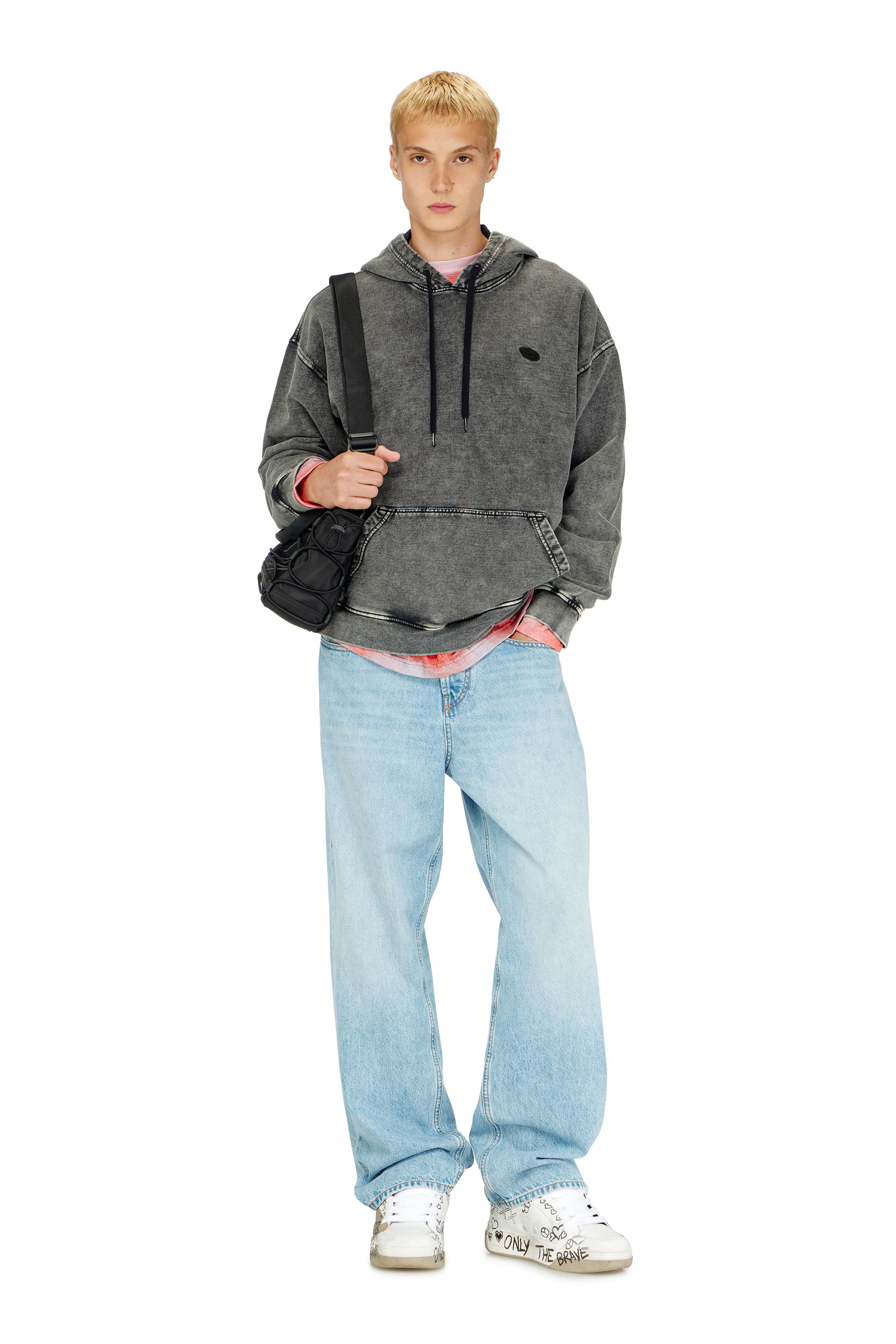 Diesel - S-BOXT-HOOD-DEN, Felpa con cappuccio con toppa posteriore tagliata a vivo Uomo in Grigio - 2