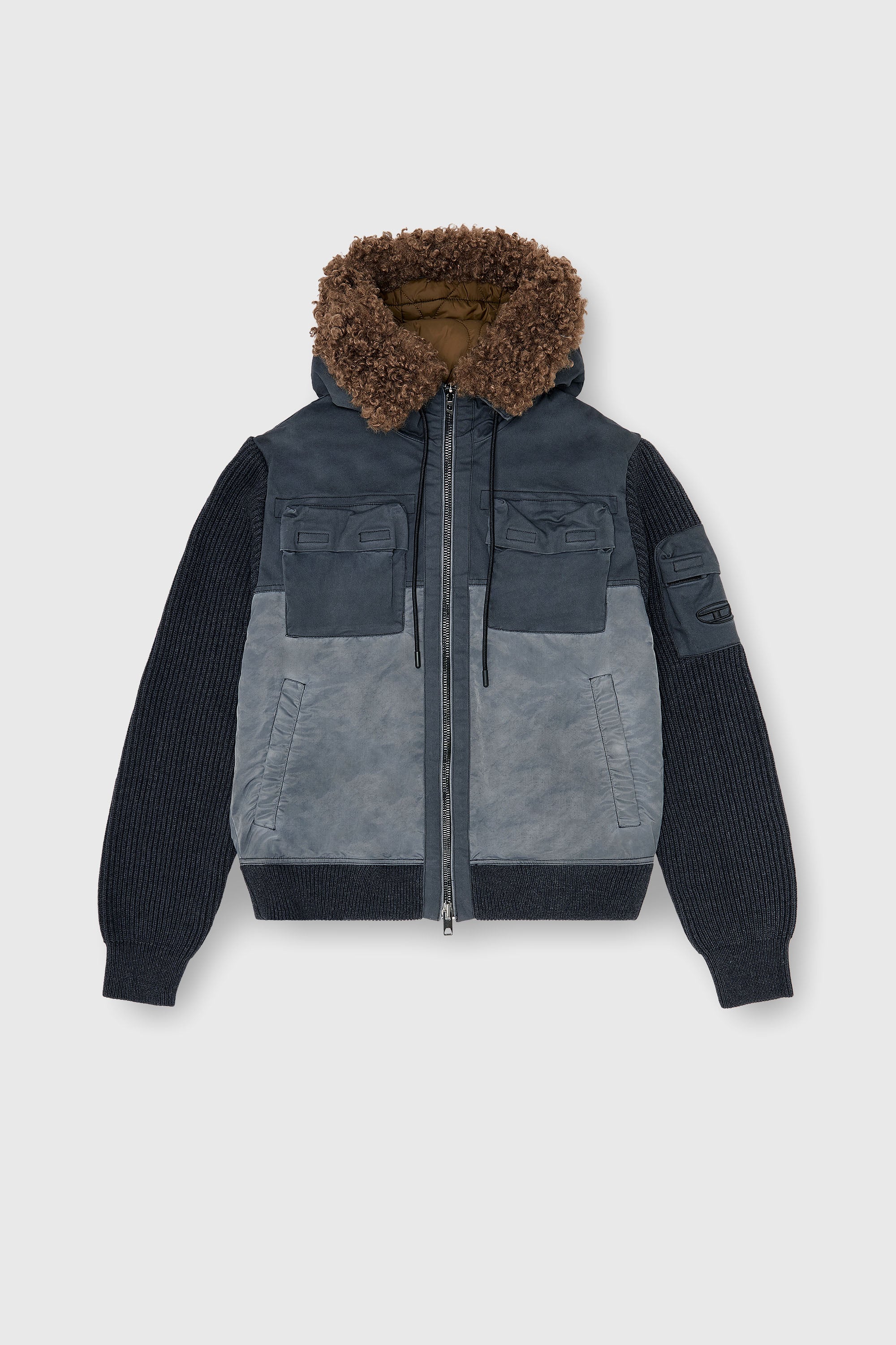 Diesel - W-DELLS, Giacca imbottita con cappuccio e maniche in maglia Uomo in Blu - 2