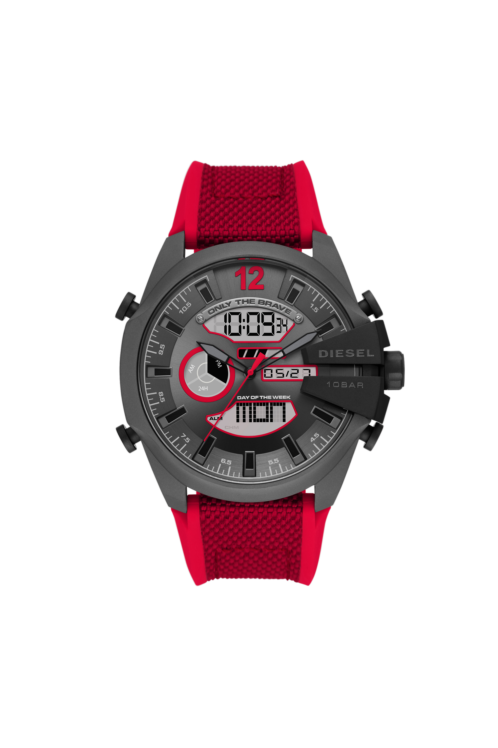 Diesel - DZ4551, Orologio Mega Chief analogico-digitale con cinturino in nylon e silicone rosso Uomo in Rosso - 1